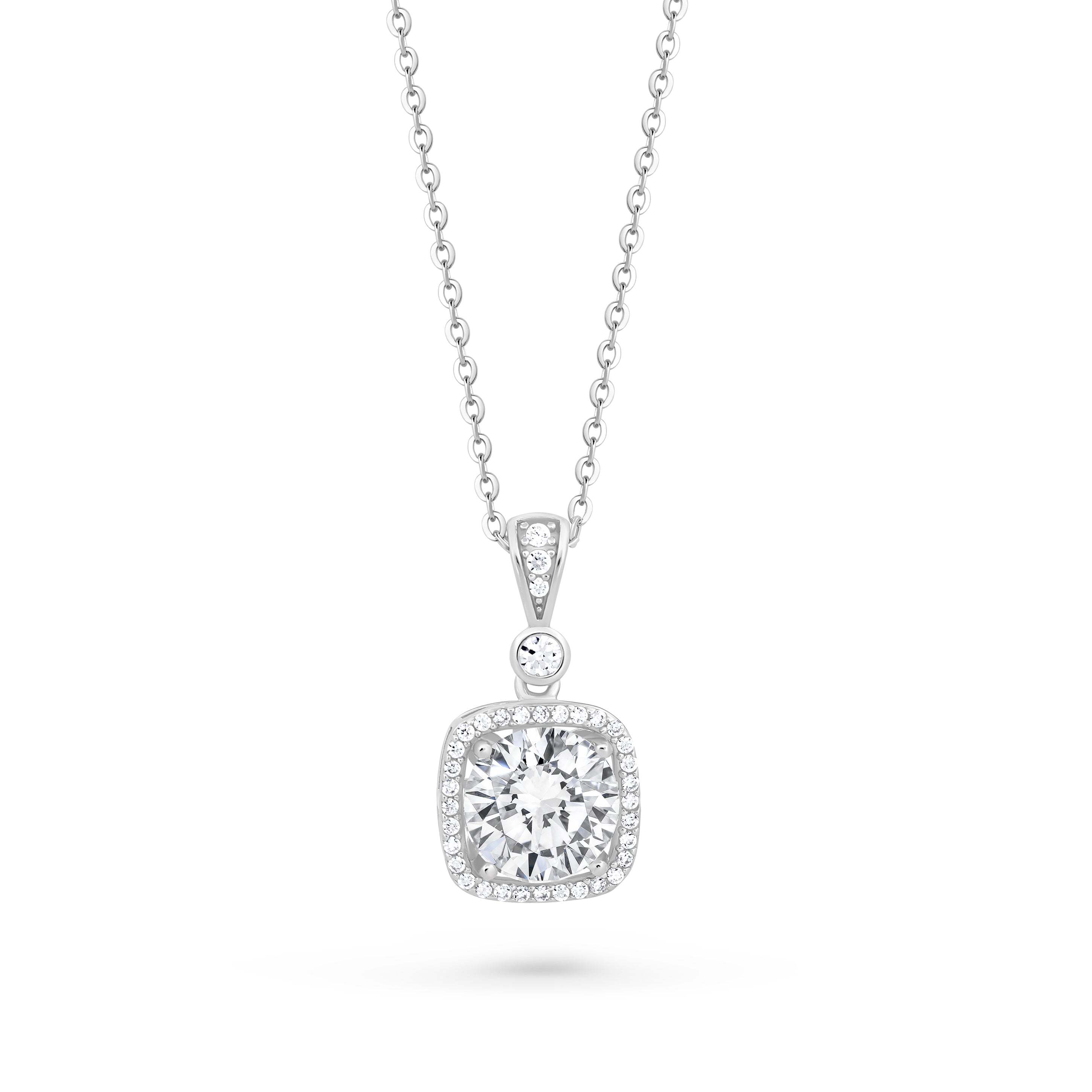 lantisor moissanit 2ct halo patrat argint 925 placat cu rodiu