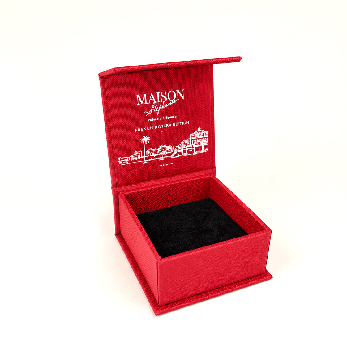 Cutie Cadou Luxury MAISON Stéphanie French Riviera Edition pentru bijuterii, din carton premium texturat, cu închidere magnetică și interior din burete acoperit cu catifea.