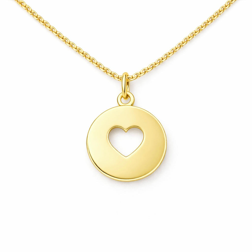 lantisor argint placat cu aur cu medalion rotund 15 mm cu inimioara decupata