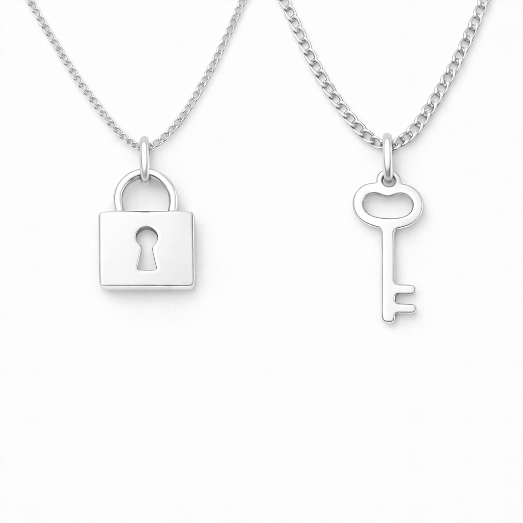 set lantisoare cuplu argint 925 lacat si cheita dimensiuni diferite femei barbati