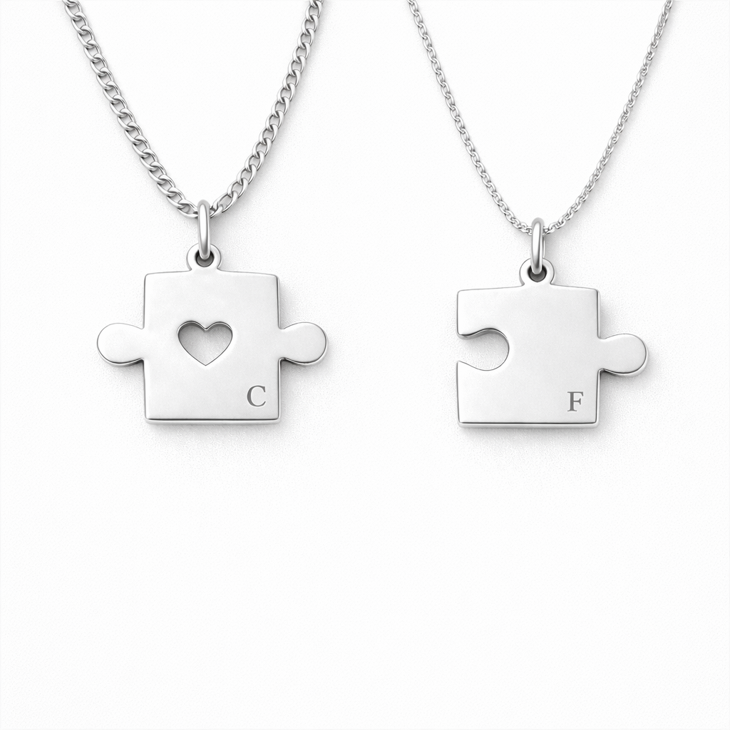 set lantisoare cuplu argint 925 pandantive puzzle personalizate cu initiale