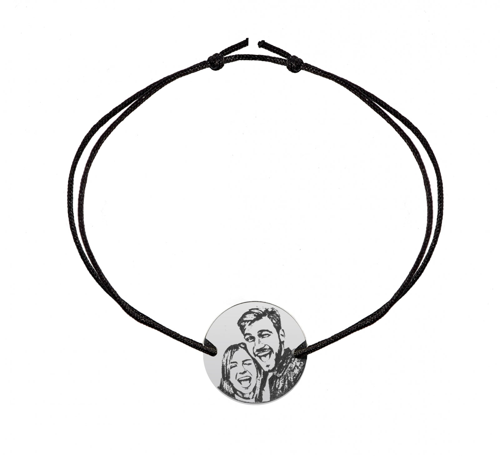 Brățară din argint 925 cu poză gravată. Cadoul ideal pentru iubiti, părinți sau prieteni. Fotogravură detaliată, șnur reglabil din mătase premium.