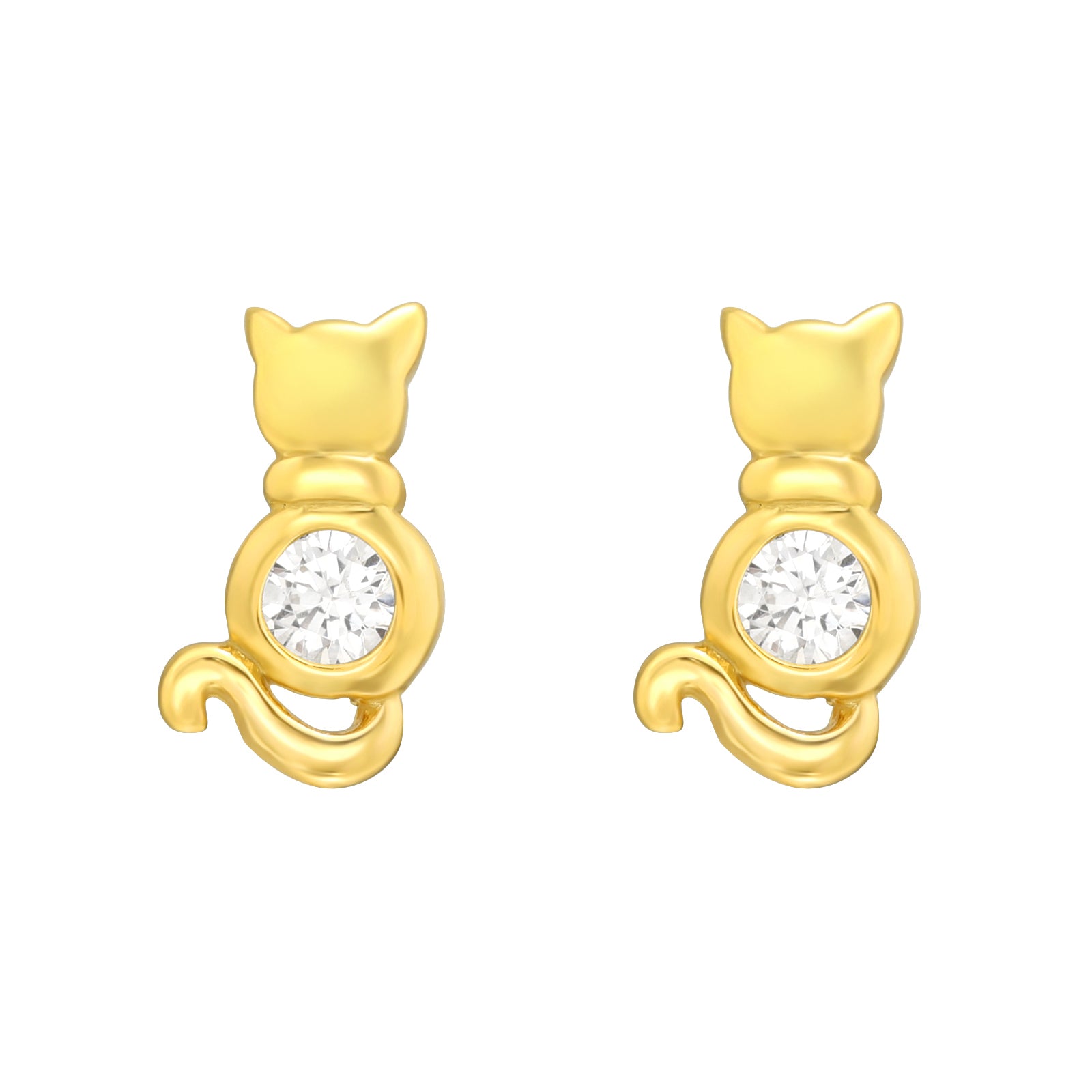 Cercei Kitty din argint 925 placat cu aur 14K – cercei delicați pentru copii, cu pietre zirconiu, ideali pentru cadouri de Crăciun sau Moș Nicolae.