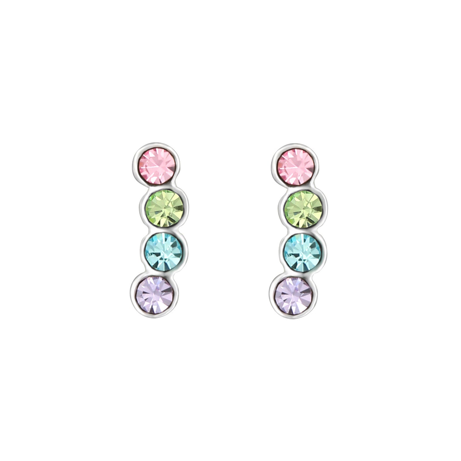 Cercei din argint 925 cu pietre zirconia multicolore – bijuterii fine, elegante și pline de culoare. Model Rainbow Zirconia by Maison La Stéphanie.