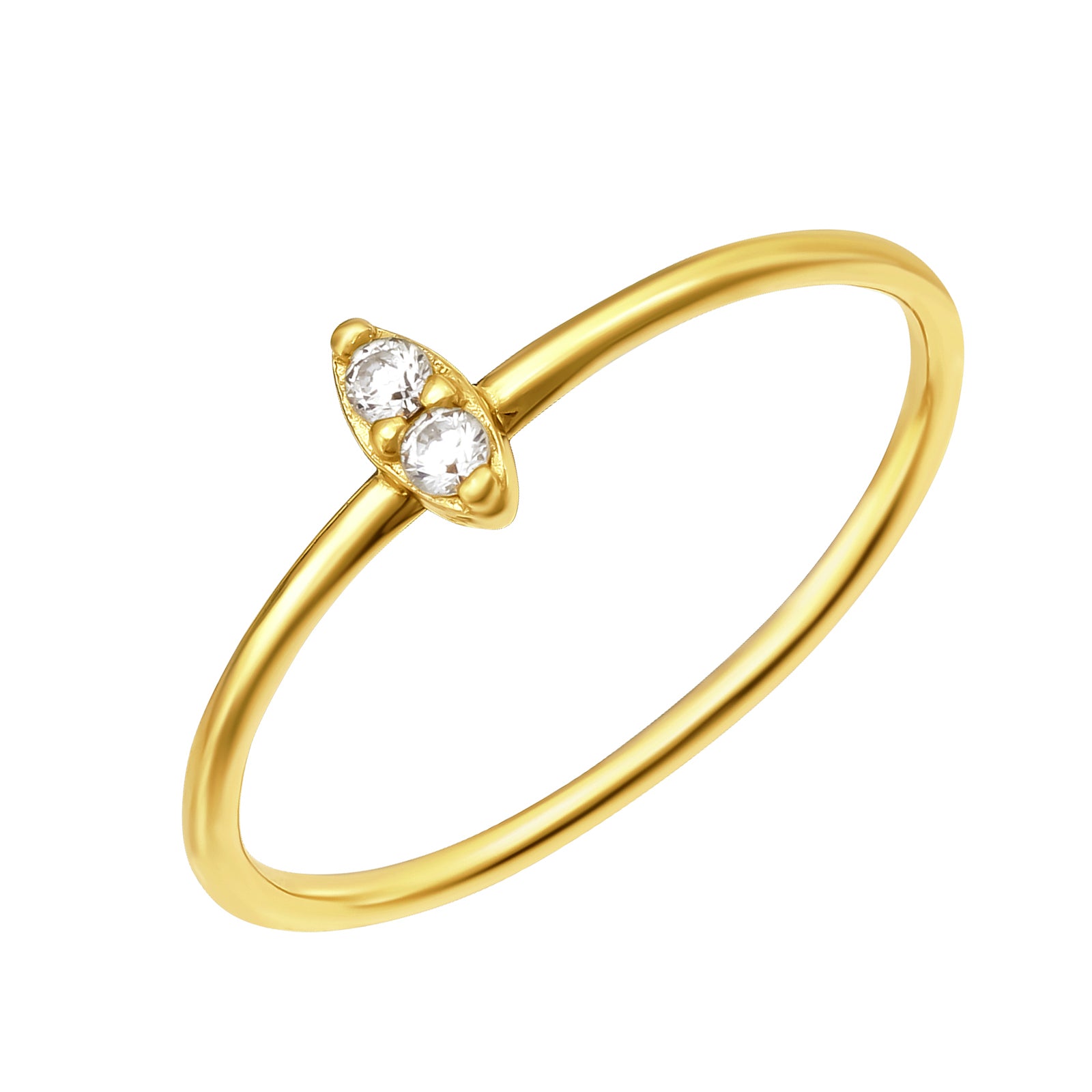 Inel Innocence din argint 925 placat cu aur 14K – inel fin cu două zirconii, bijuterie minimalistă și elegantă, perfectă pentru purtare zilnică sau cadou rafinat.