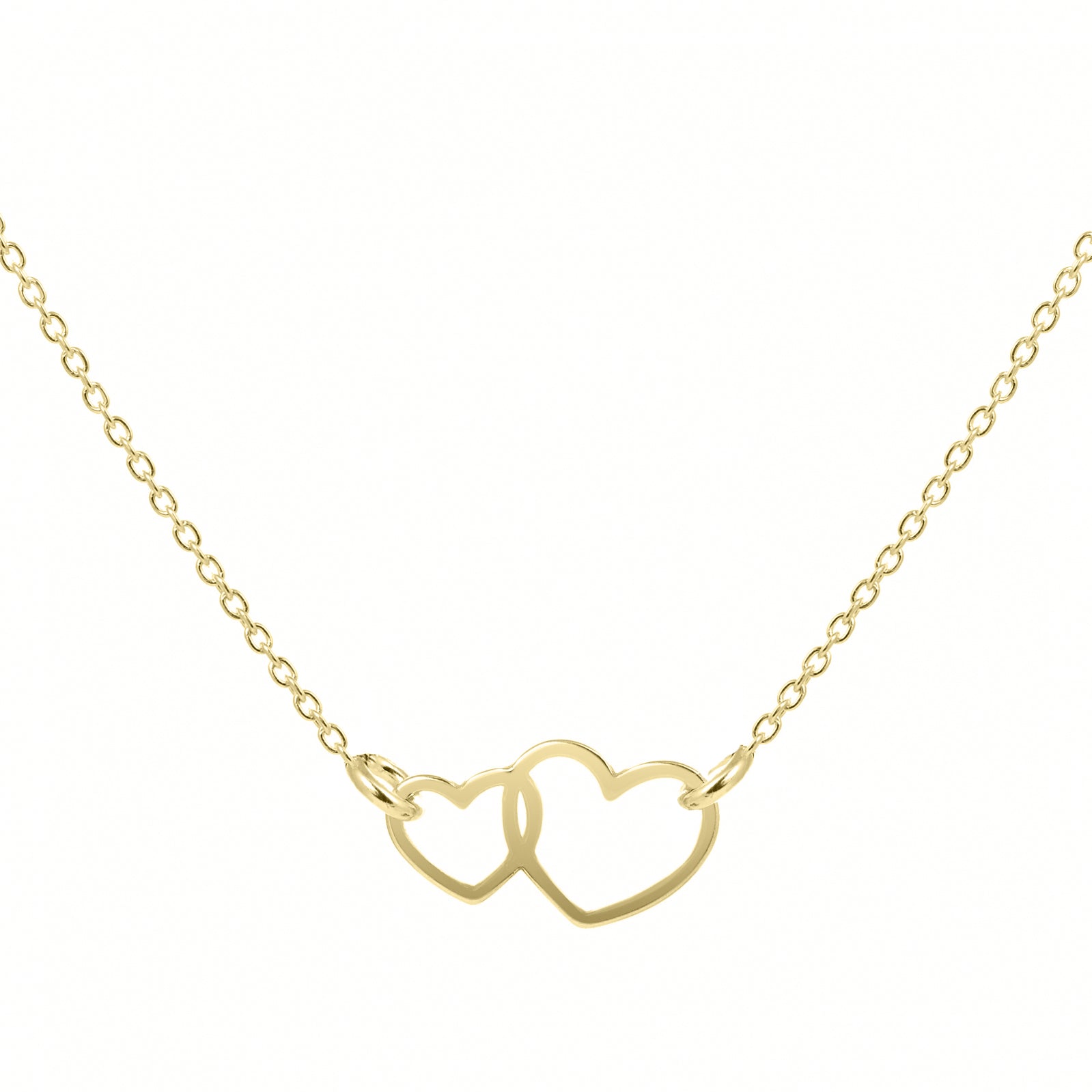 Lănțișor Amour din argint 925 placat cu aur 18K – bijuterie simbolică cu două inimi unite, ideală pentru cadouri de cuplu, aniversări sau Valentine’s Day.