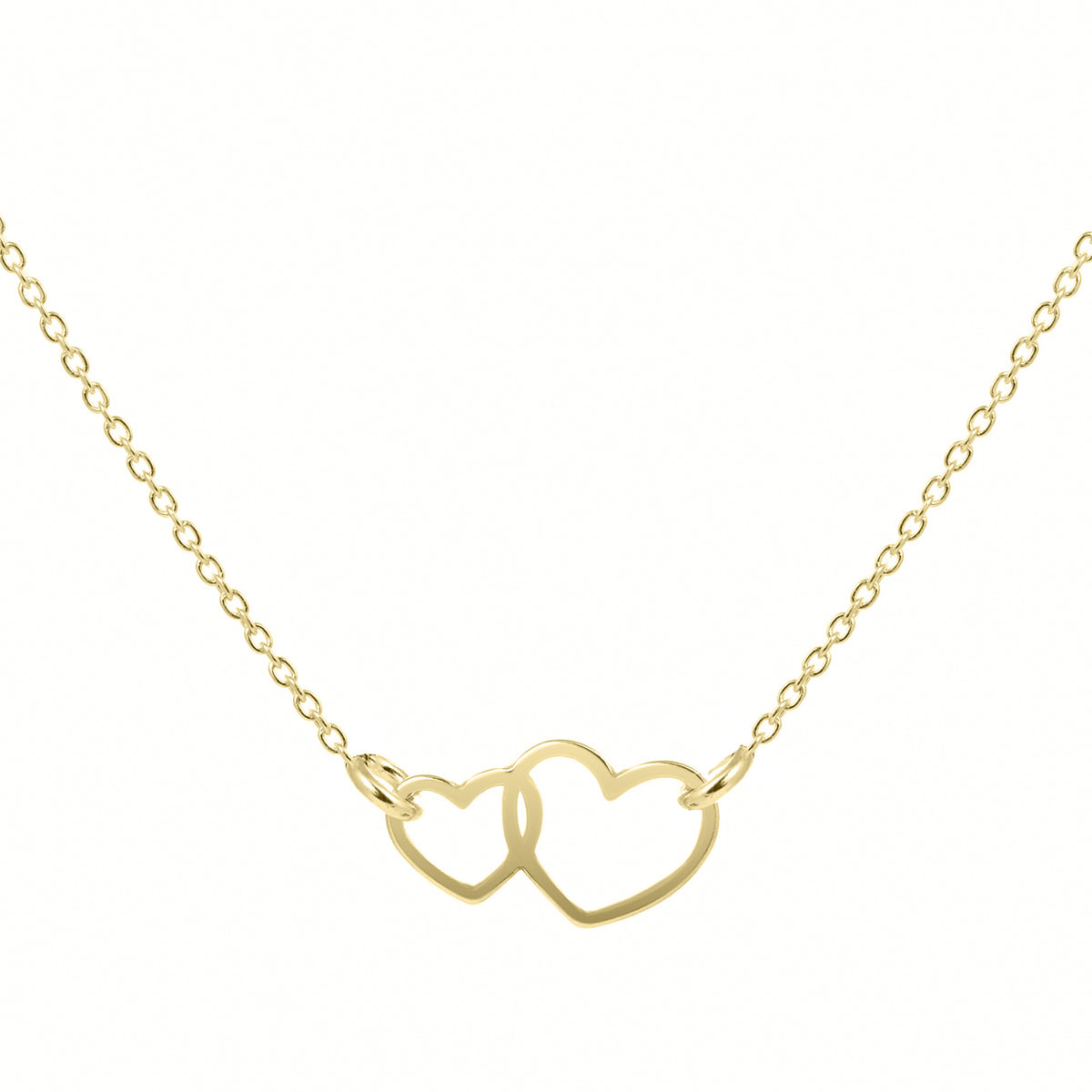 Lănțișor Amour din argint 925 placat cu aur 18K – bijuterie simbolică cu două inimi unite, ideală pentru cadouri de cuplu, aniversări sau Valentine’s Day.