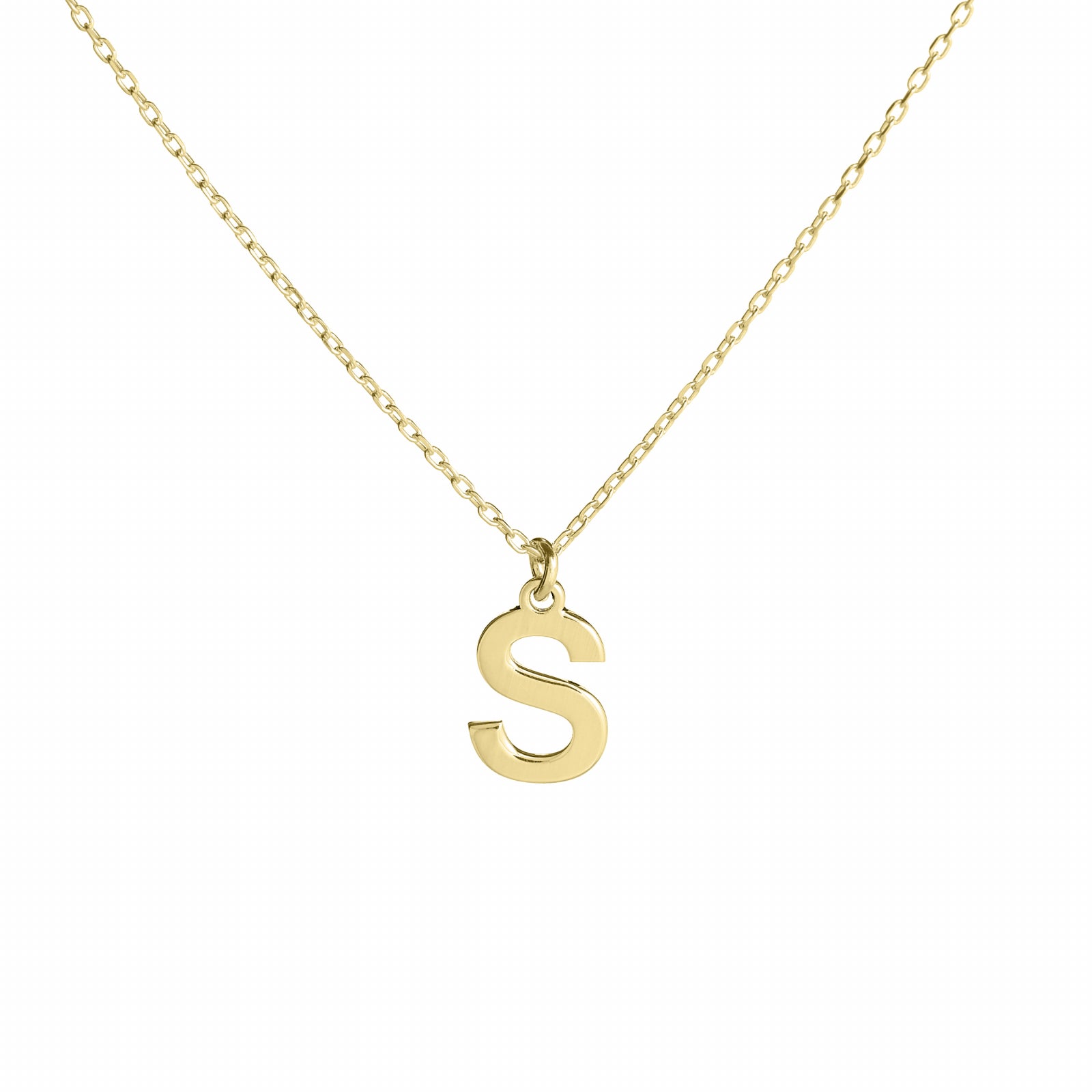 Lănțișor personalizat cu inițială Arial din argint 925 placat cu aur 18K – bijuterie elegantă și modernă, ideală pentru cadouri personalizate sau purtare zilnică.