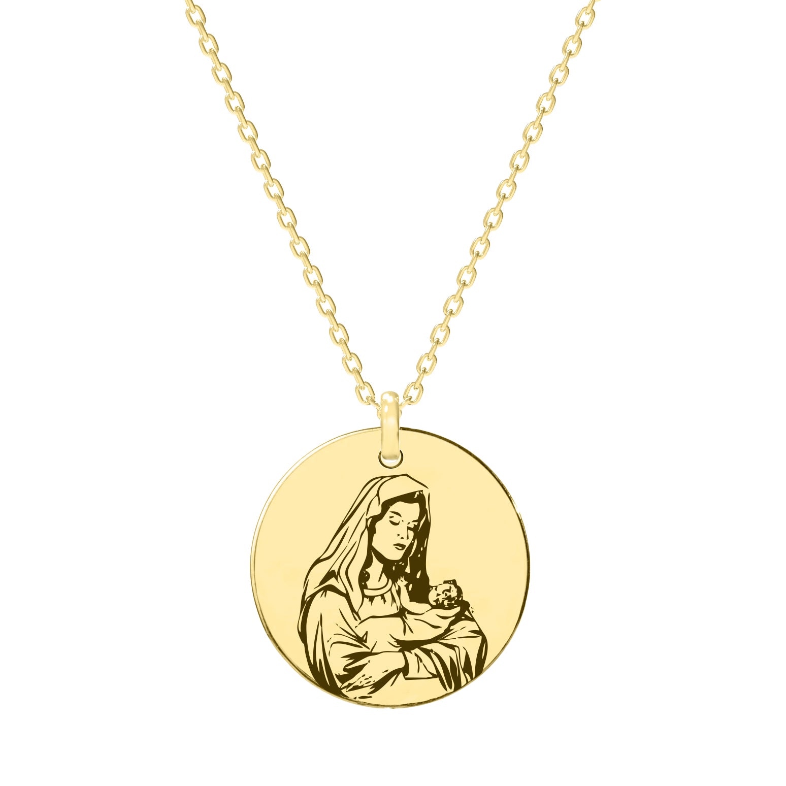 Lănțișor cu medalion Fecioara Maria din argint 925 placat cu aur 18K – bijuterie elegantă Maison La Stéphanie, simbol al iubirii materne și al protecției divine. Cadou perfect pentru botez, sărbători religioase sau mame.