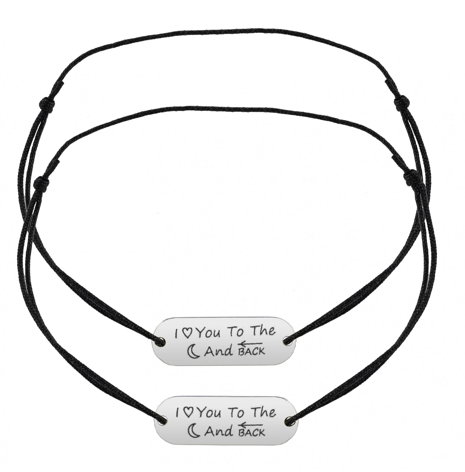 SET 2 BRATARI PERSONALIZATE PRIN GRAVURA, PLACUTA OVALA ARGINT 23x8 MM - I LOVE YOU TO THE MOON AND BACK