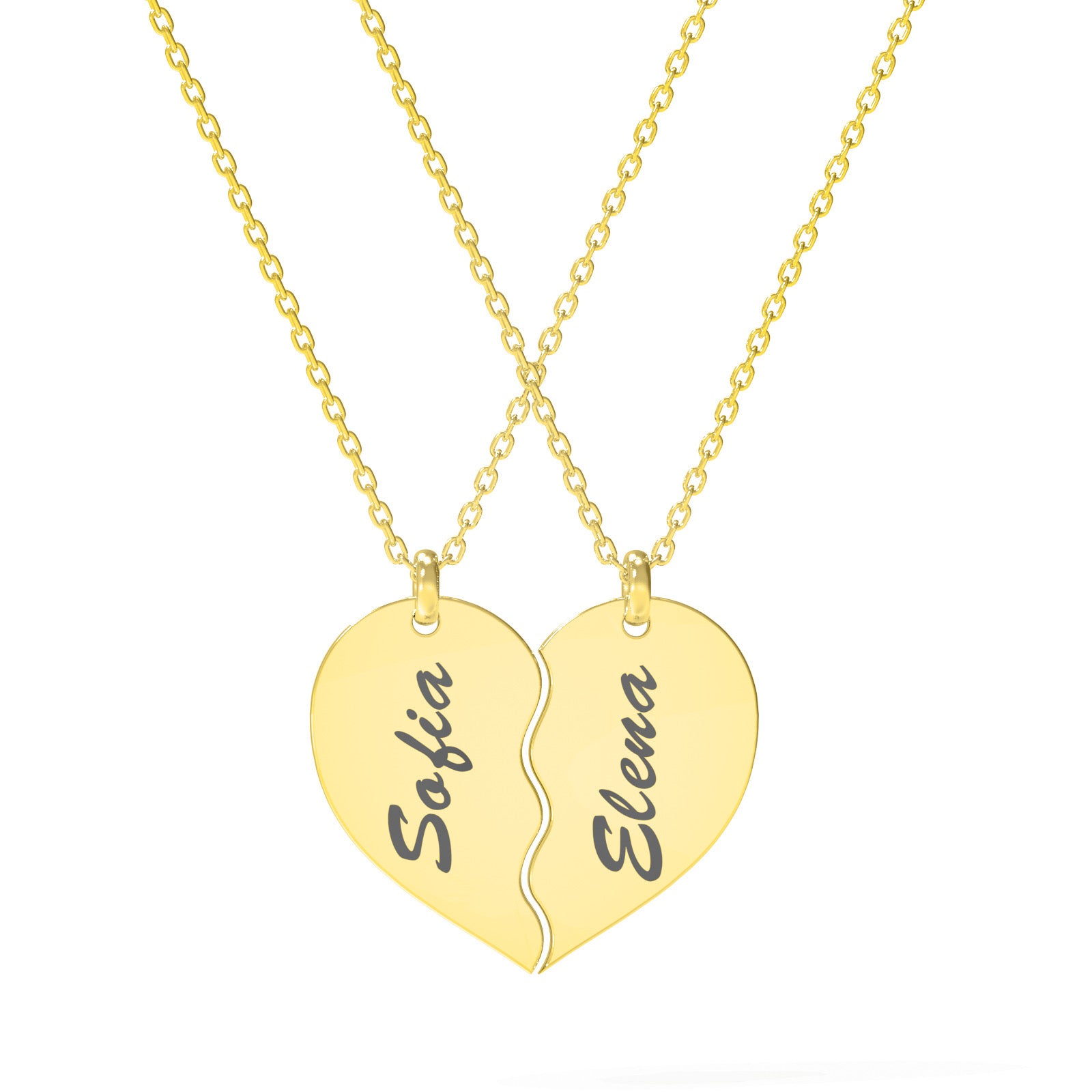 Set de 2 lănțișoare personalizate Half of My Heart din argint 925 placat cu aur 18K – bijuterii elegante Maison La Stéphanie, simbol al iubirii și al conexiunii dintre suflete pereche. Cadoul ideal pentru cupluri.