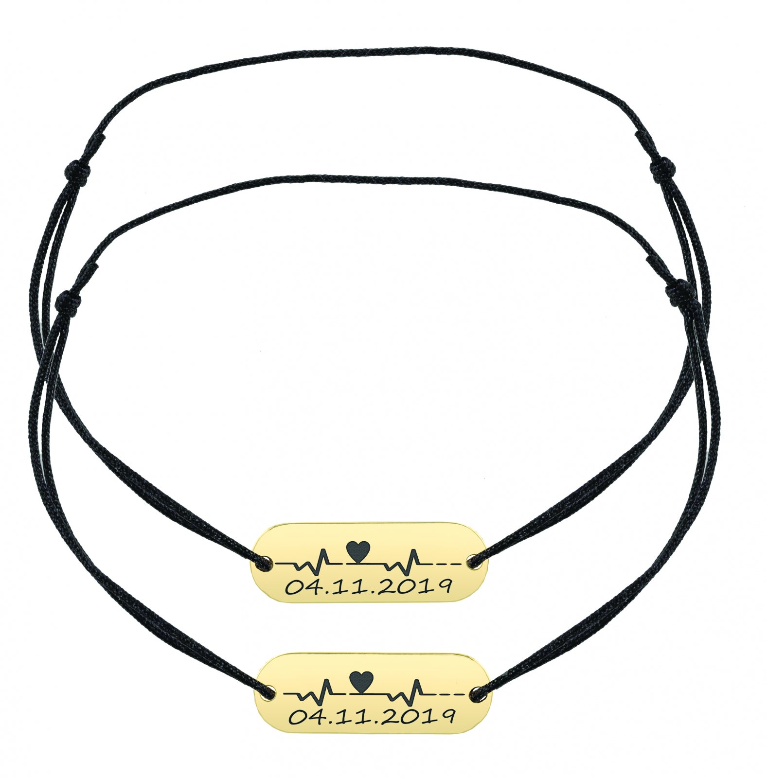 Set 2 brățări personalizate prin gravură cu plăcuță ovală din argint 925 placat cu aur – cadou elegant pentru cupluri, familie sau prieteni. Bijuterii personalizate Maison La Stéphanie.