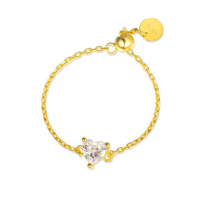 Inel reglabil din argint 925 placat cu aur 14K, cu inimă și zirconiu, elegant și ideal pentru cadou – Maison La Stéphanie.