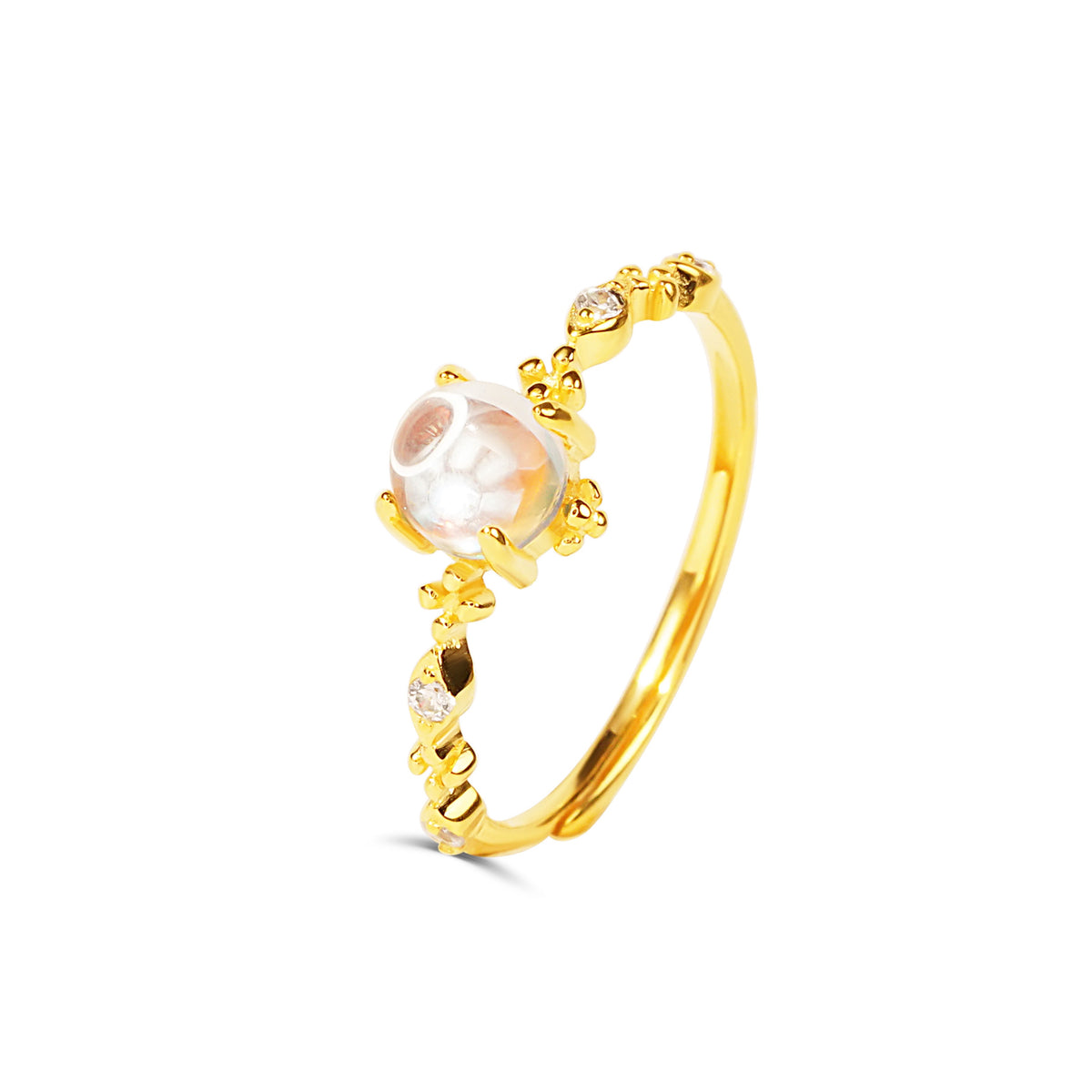 Adjustable Moonlight Stone Silver Ring, gold plated