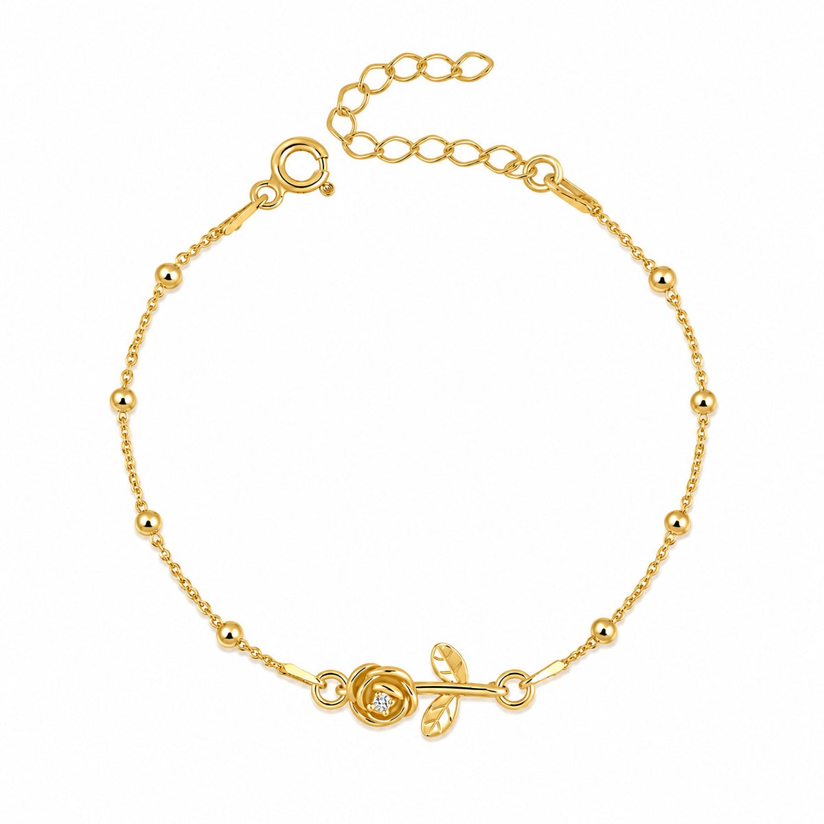 Brățară cu biluțe Bloom d’Or din argint 925 placat cu aur 18K, decorată cu floare delicată și zirconiu strălucitor. Bijuterie feminină și elegantă semnată MAISON Stéphanie, ideală pentru cadouri speciale.