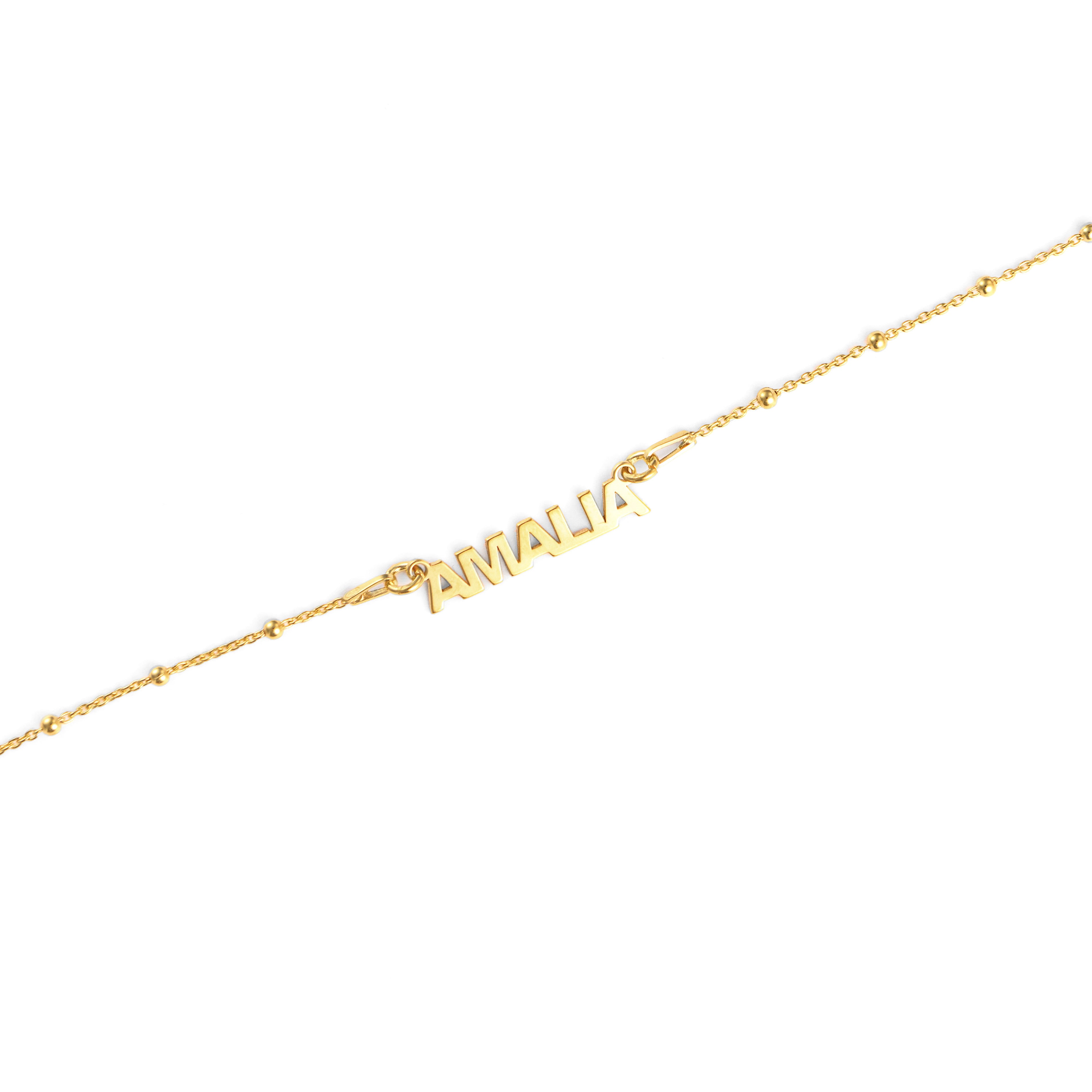 Silver Beaded Bracelet with Customized Name, gold plated