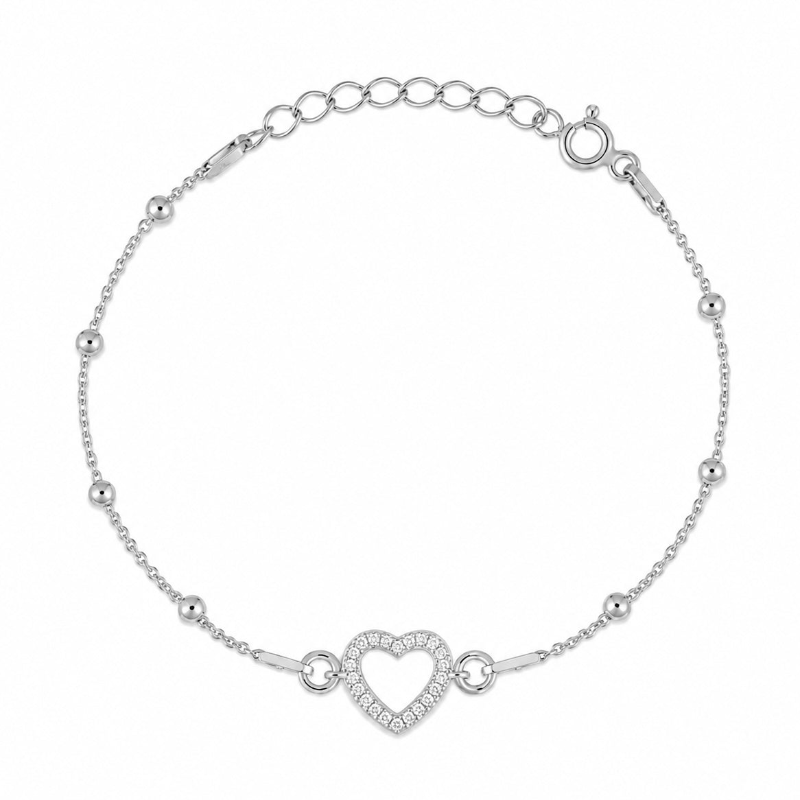 Brățară cu biluțe Bijou d’Amour din argint 925, decorată cu inimă și zirconii strălucitoare. Bijuterie delicată și romantică semnată MAISON Stéphanie
