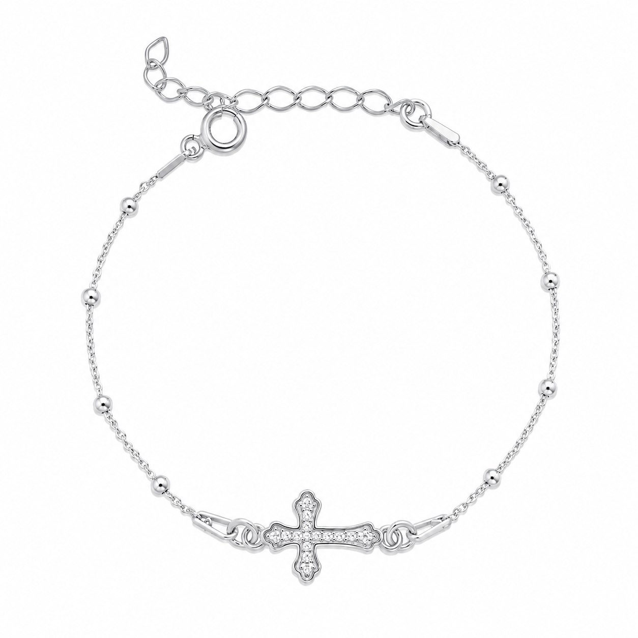 Brățară cu biluțe Divine Cross din argint 925, decorată cu cruce și zirconii strălucitoare. Bijuterie elegantă și feminină semnată MAISON Stéphanie