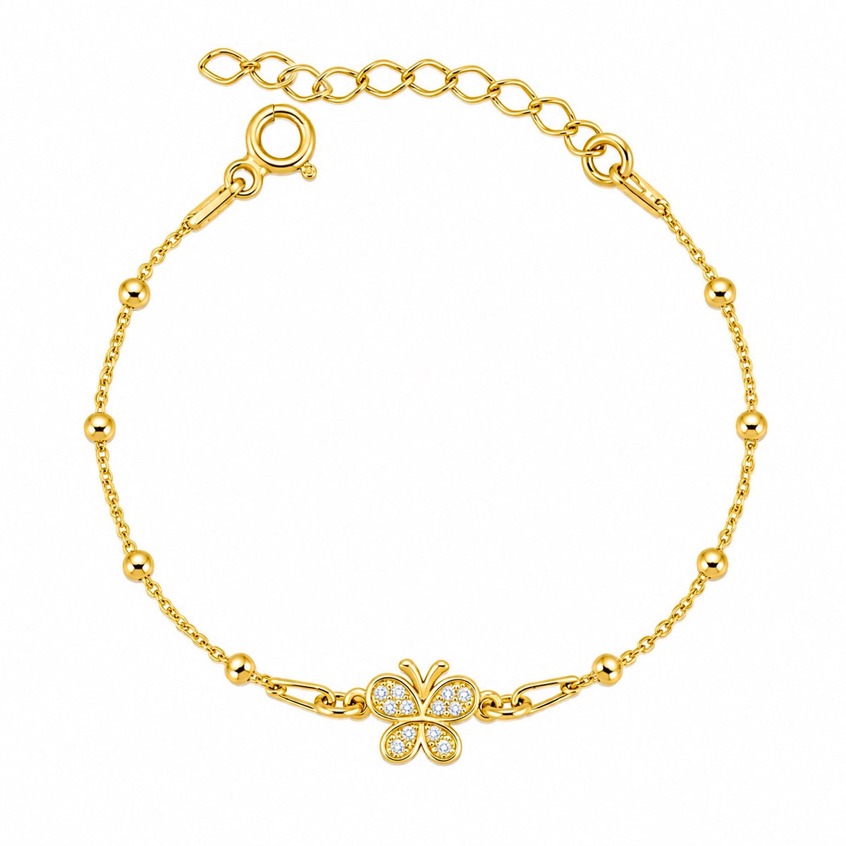 Brățară cu biluțe Petit Papillon din argint 925 placat cu aur 18K, decorată cu fluture și zirconii strălucitoare. Bijuterie delicată și feminină semnată MAISON Stéphanie.