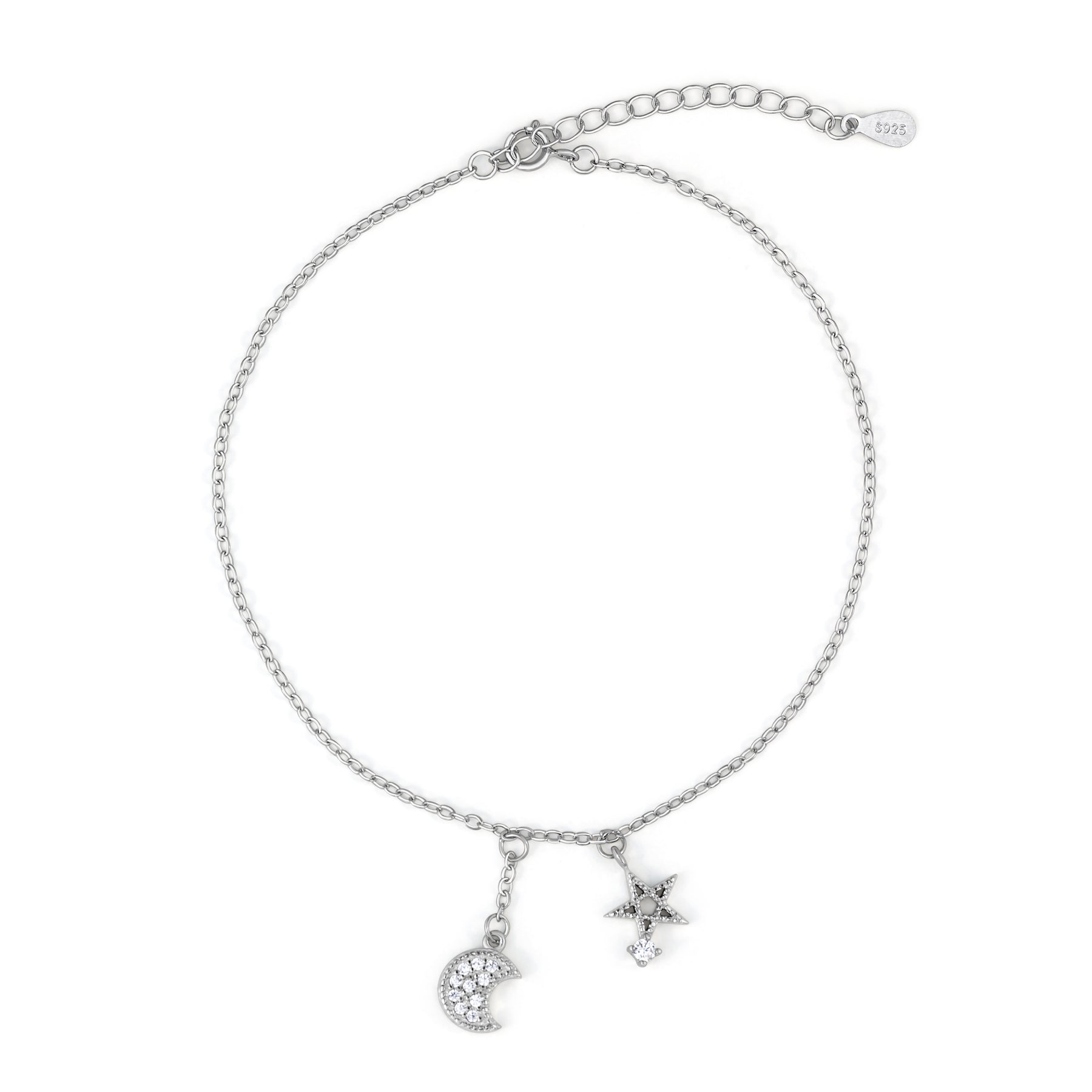 Brățară de picior din argint 925 rodiat cu lună și stea, bijuterie boemă și cadou ideal pentru femei, marca Maison La Stéphanie.