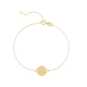 Brățară personalizabilă din aur 14K cu bănuț de 10 mm – gravată cu inițiale, nume sau simboluri speciale. Bijuterie cadou cu valoare emoțională, perfectă pentru purtare zilnică.