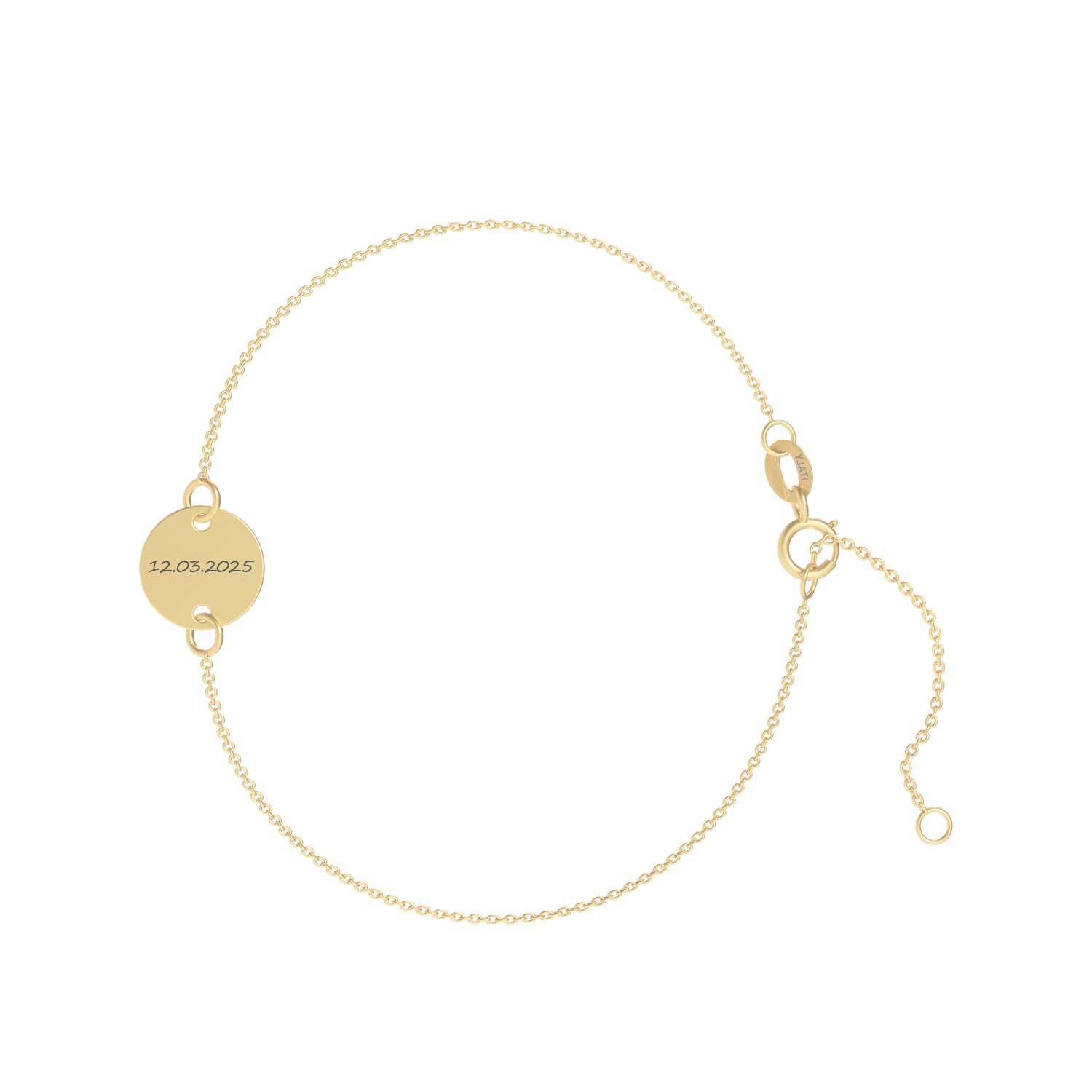 Brățară personalizabilă din aur 8K cu bănuț de 10 mm – gravată cu inițiale, nume sau simboluri speciale. Bijuterie cadou cu valoare emoțională, perfectă pentru purtare zilnică.