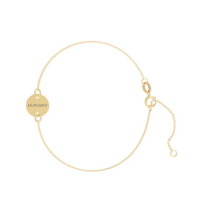 Brățară personalizabilă din aur 8K cu bănuț de 10 mm – gravată cu inițiale, nume sau simboluri speciale. Bijuterie cadou cu valoare emoțională, perfectă pentru purtare zilnică.