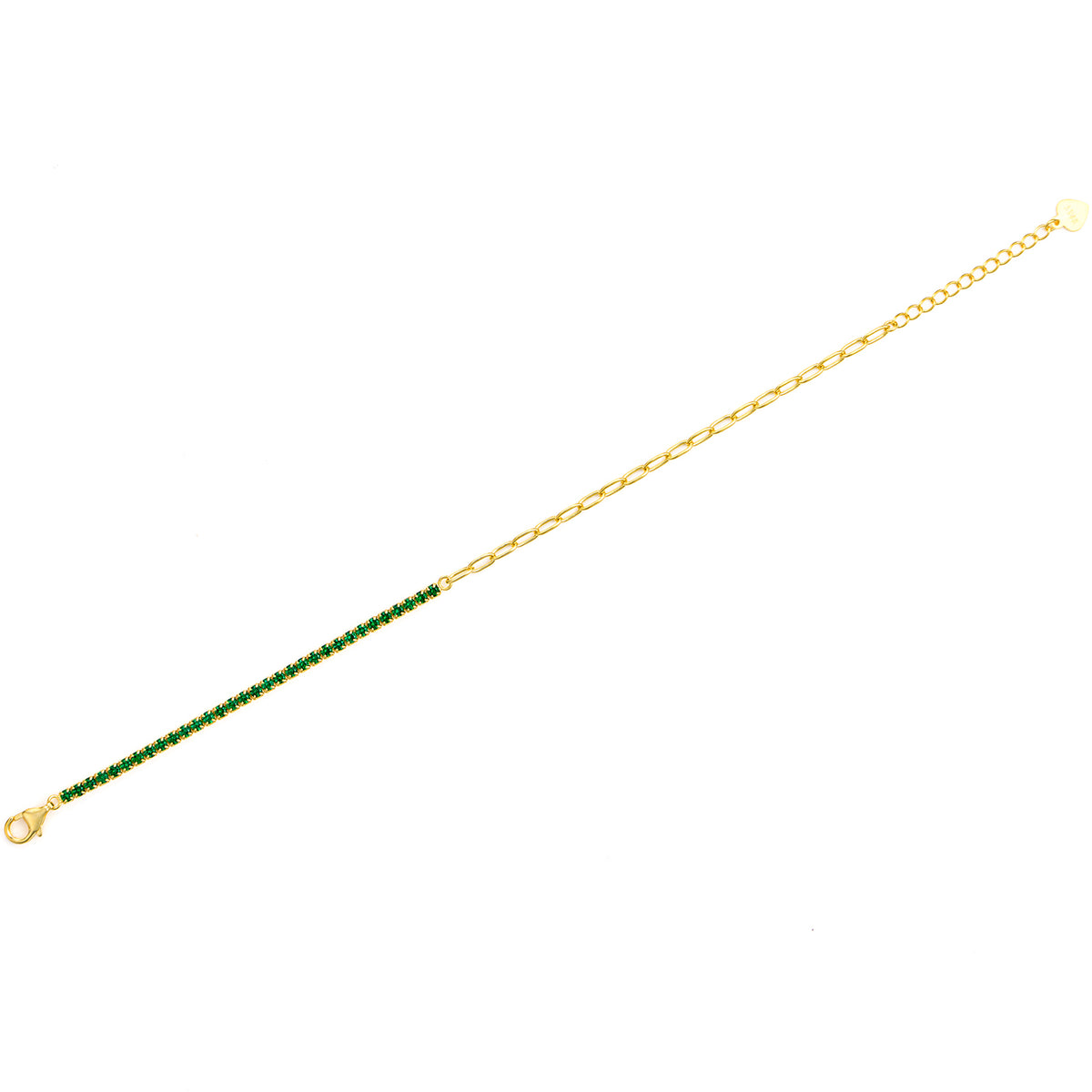 Bratara Tennis&Chain Green Zirconia, argint 925 placat cu aur