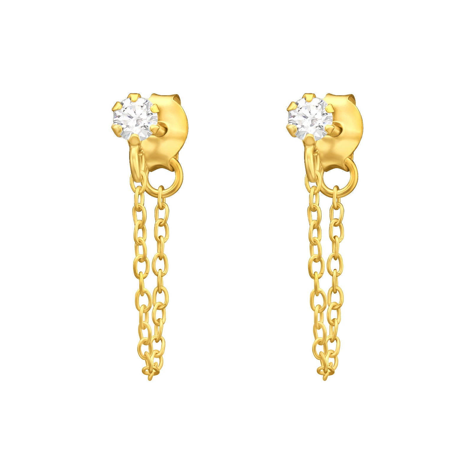 Cercei din argint 925 placat cu aur 18K și lanț fin cu zirconii – bijuterie elegantă Maison La Stéphanie, ideală pentru femeile care iubesc rafinamentul contemporan.