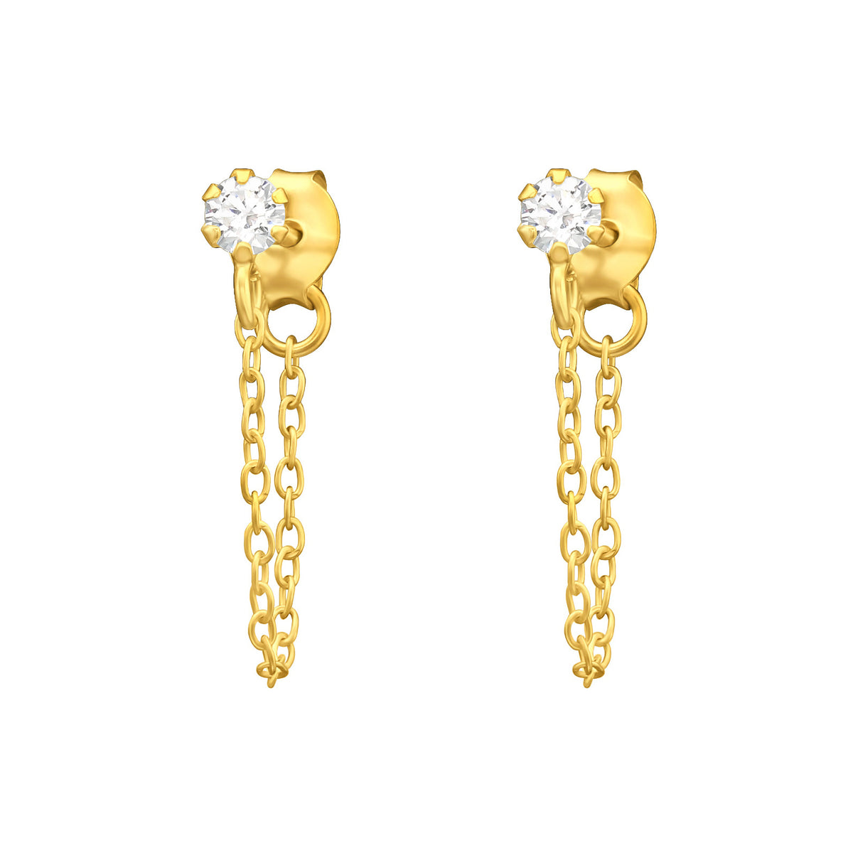 Zirconia Silver Chain Earrings, gold plated