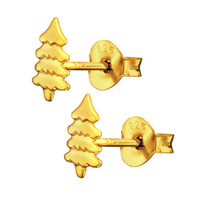 Christmas Tree silver Earrings, gold plated