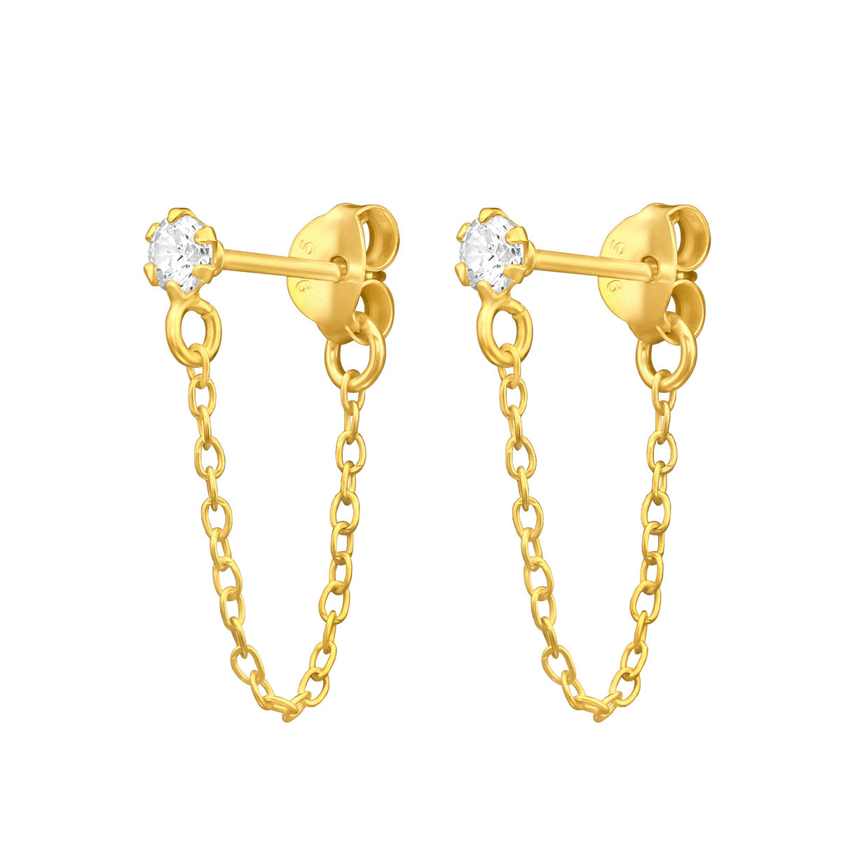 Zirconia Silver Chain Earrings, gold plated