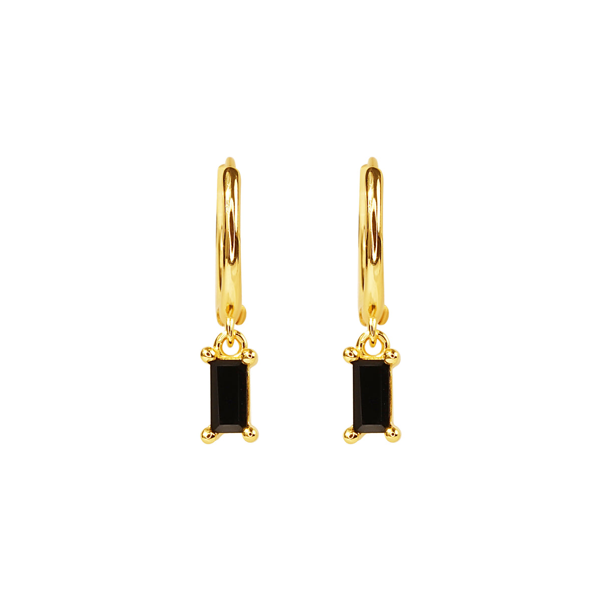 Classy Black Gemstone Silver Hoops, gold plated