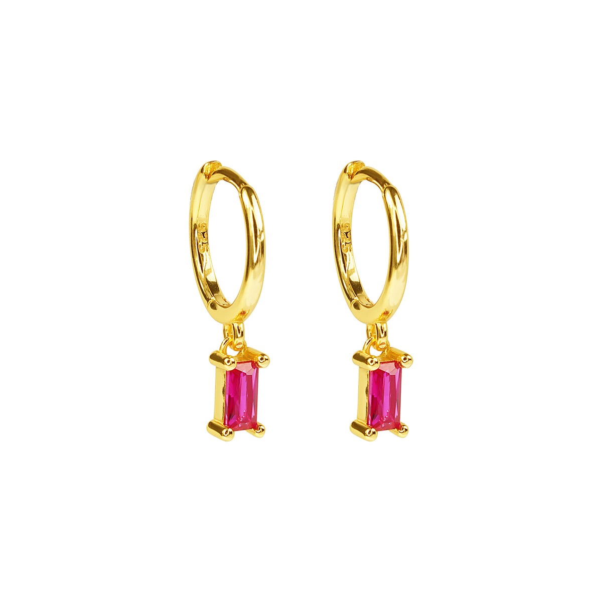 Classy Pink Gemstone Silver Hoops, gold plated