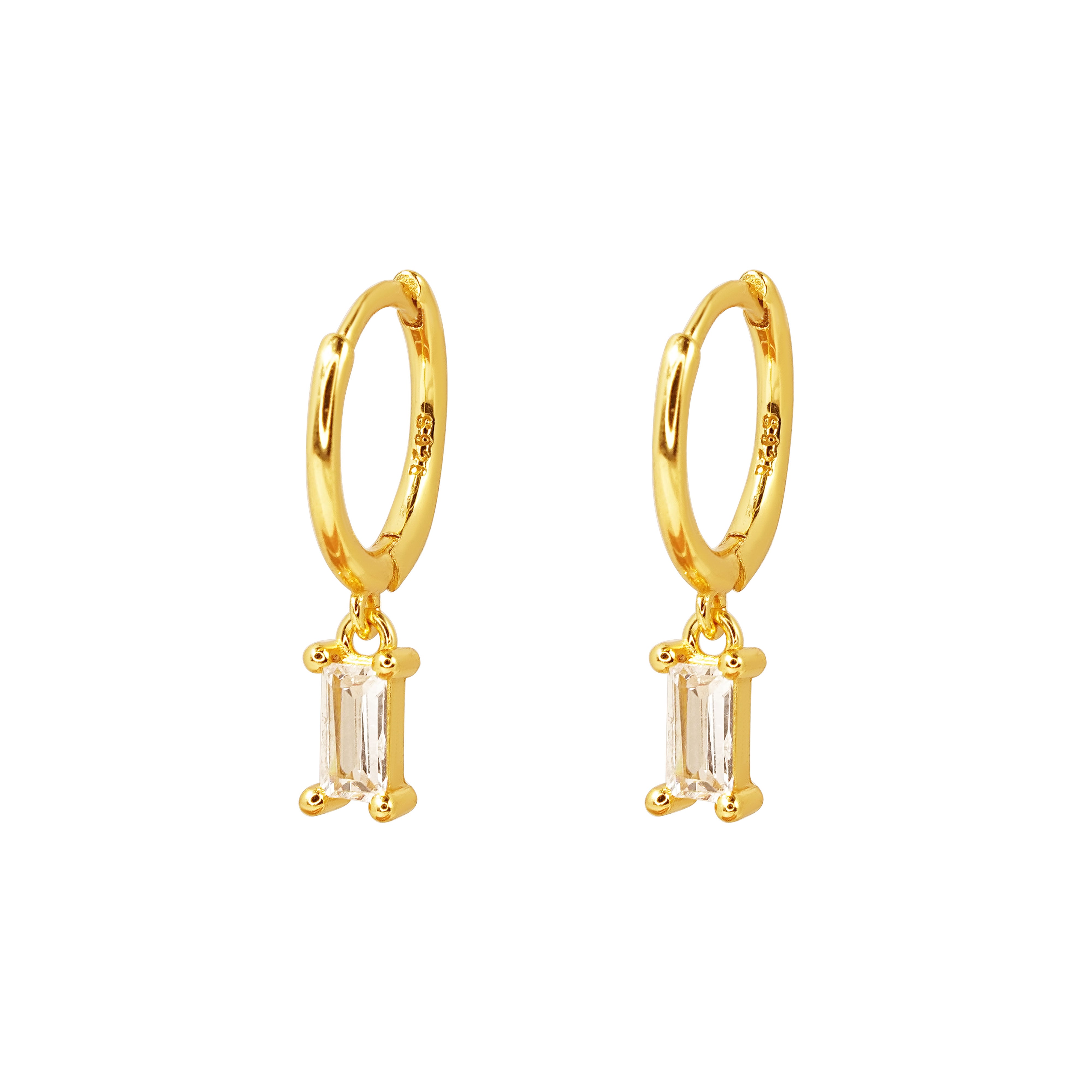 Classy White Gemstone Silver Hoops, gold plated