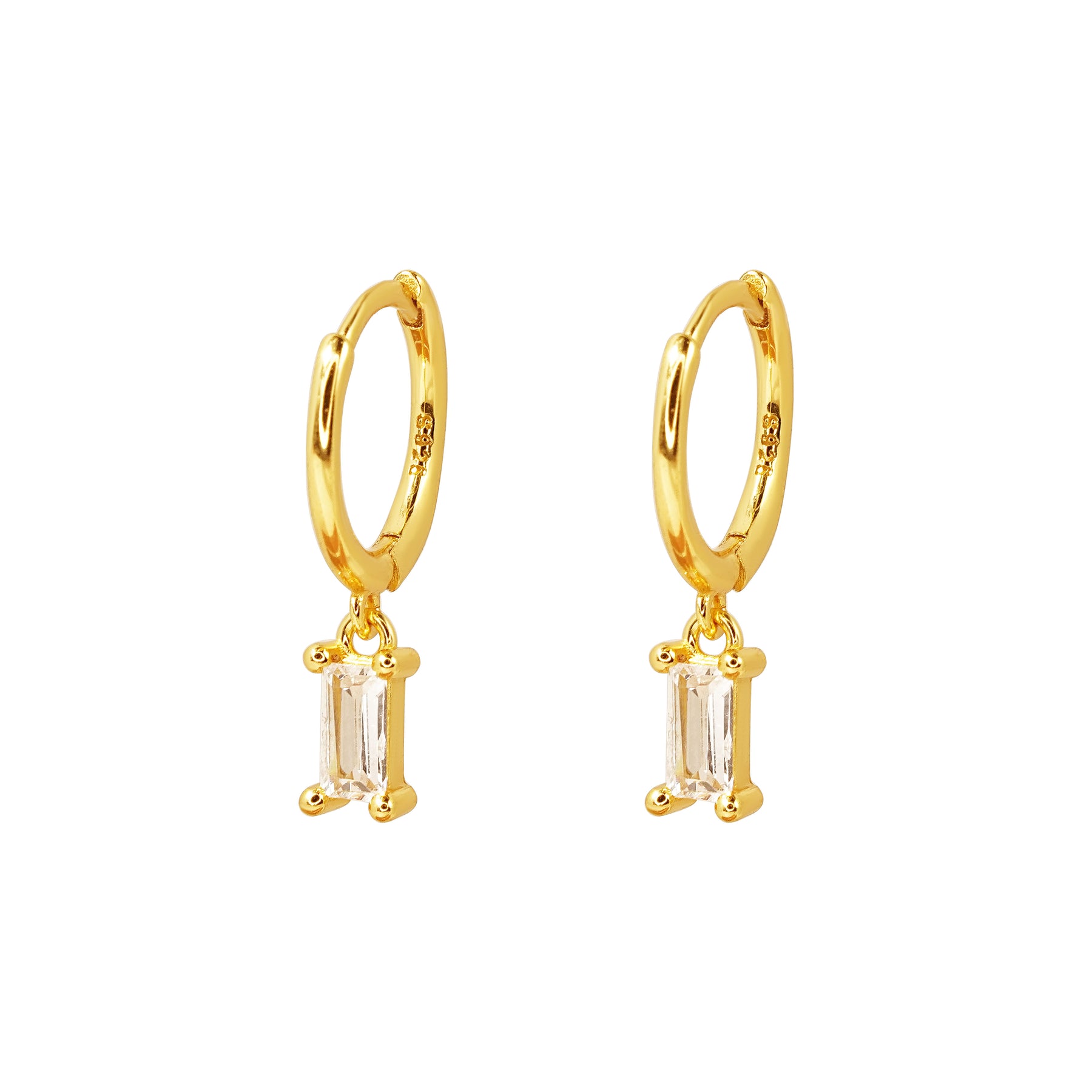 Classy White Gemstone Silver Hoops, gold plated