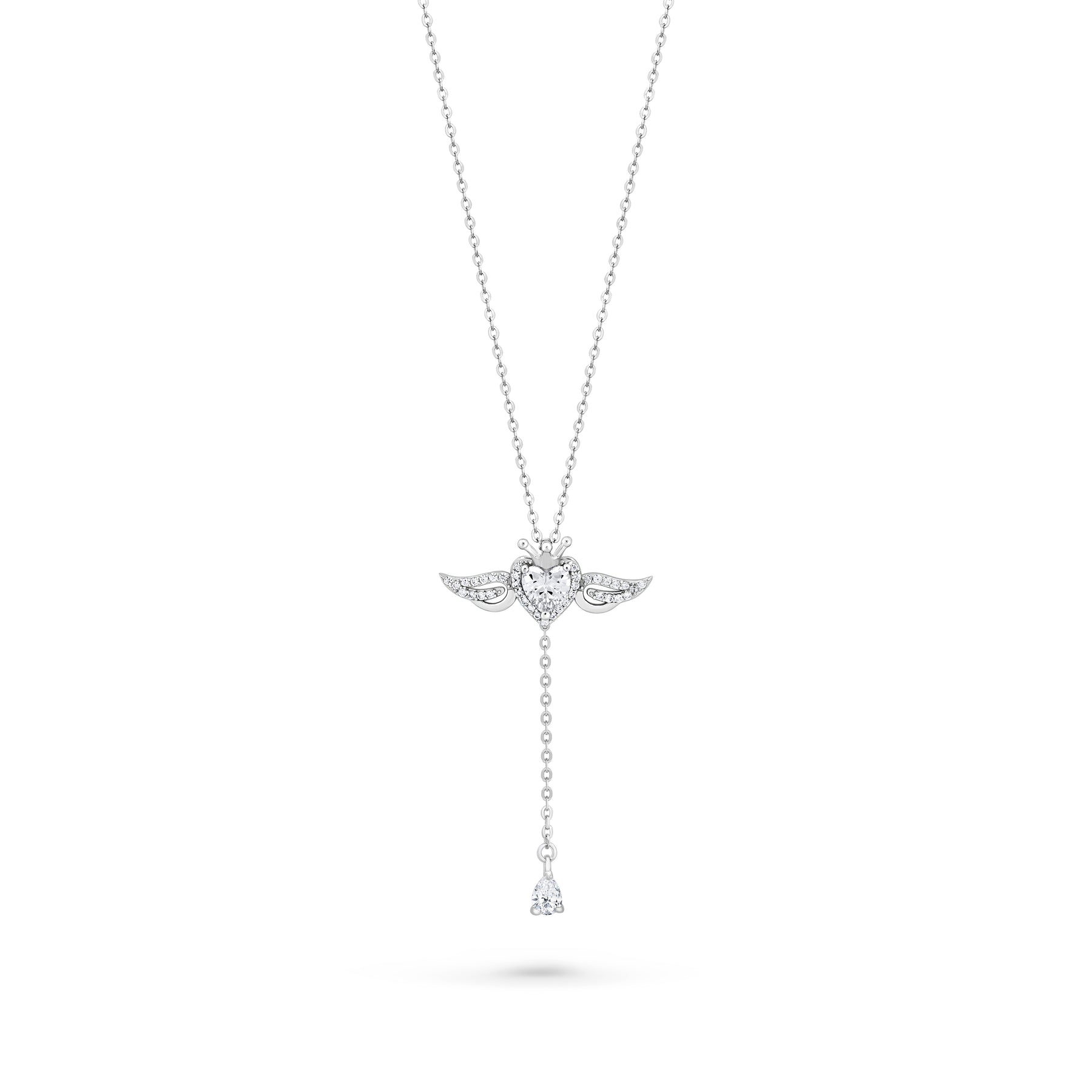 Colier Angel Heart Mirage cu pandantiv inimă și aripi, argint 925 placat cu rodiu