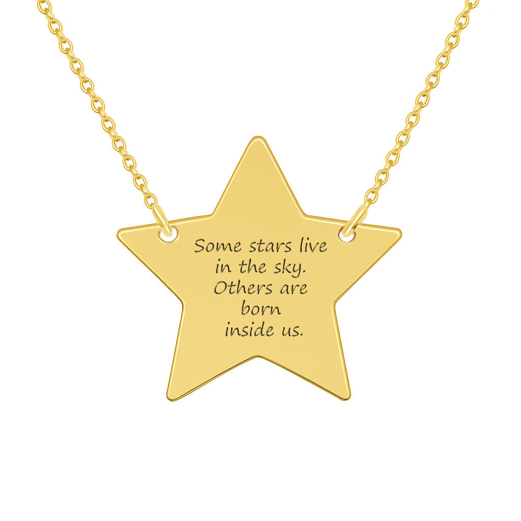 Colier în forma de stea din argint placat cu aur, cu mesaj gravat personalizabil