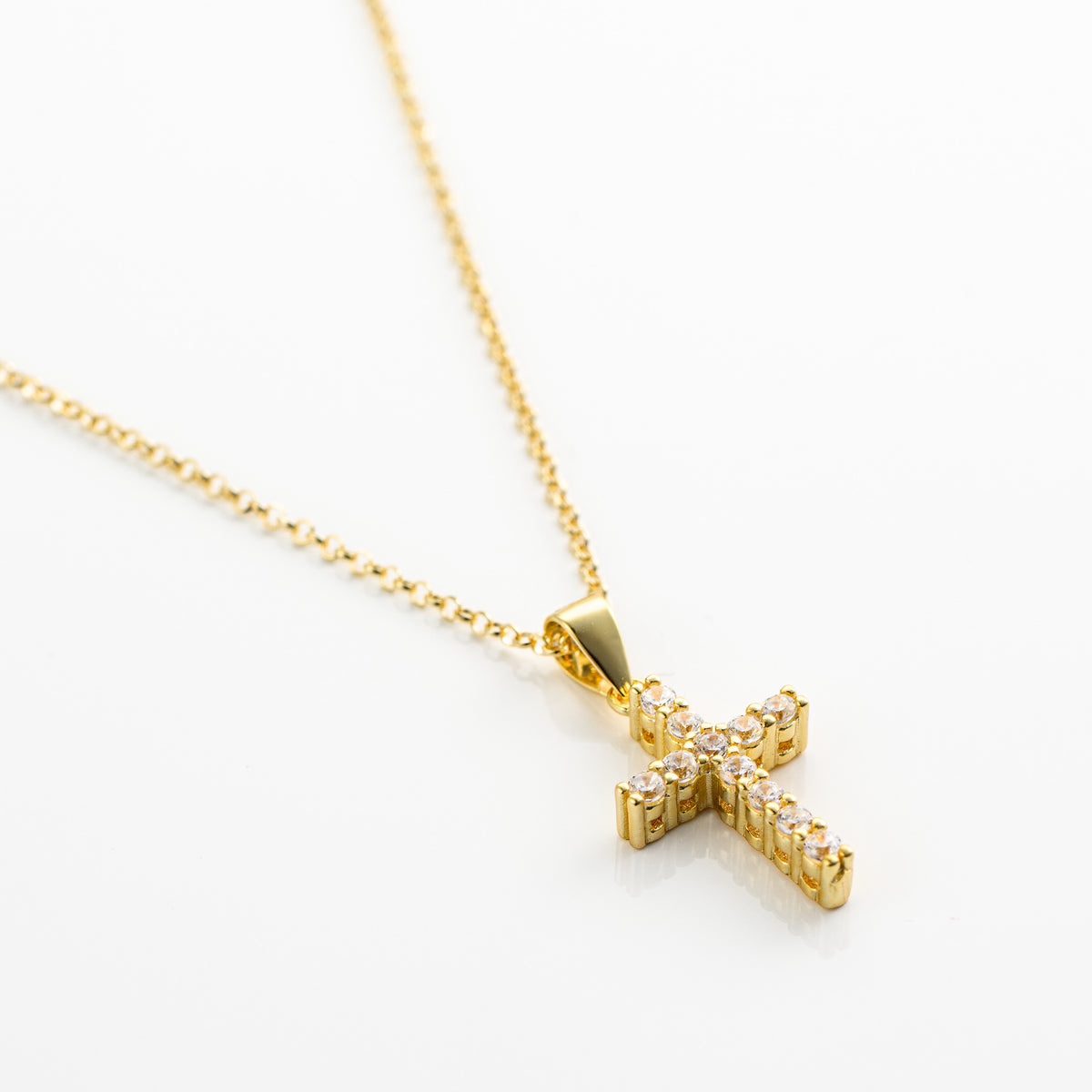 Silver small cross pendant necklace, gold plated