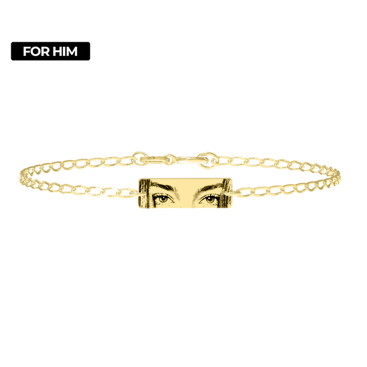 Eyes of love gold plated bracelet, bratara barbati personalizata cu fotogravura ochi, argint placat cu aur