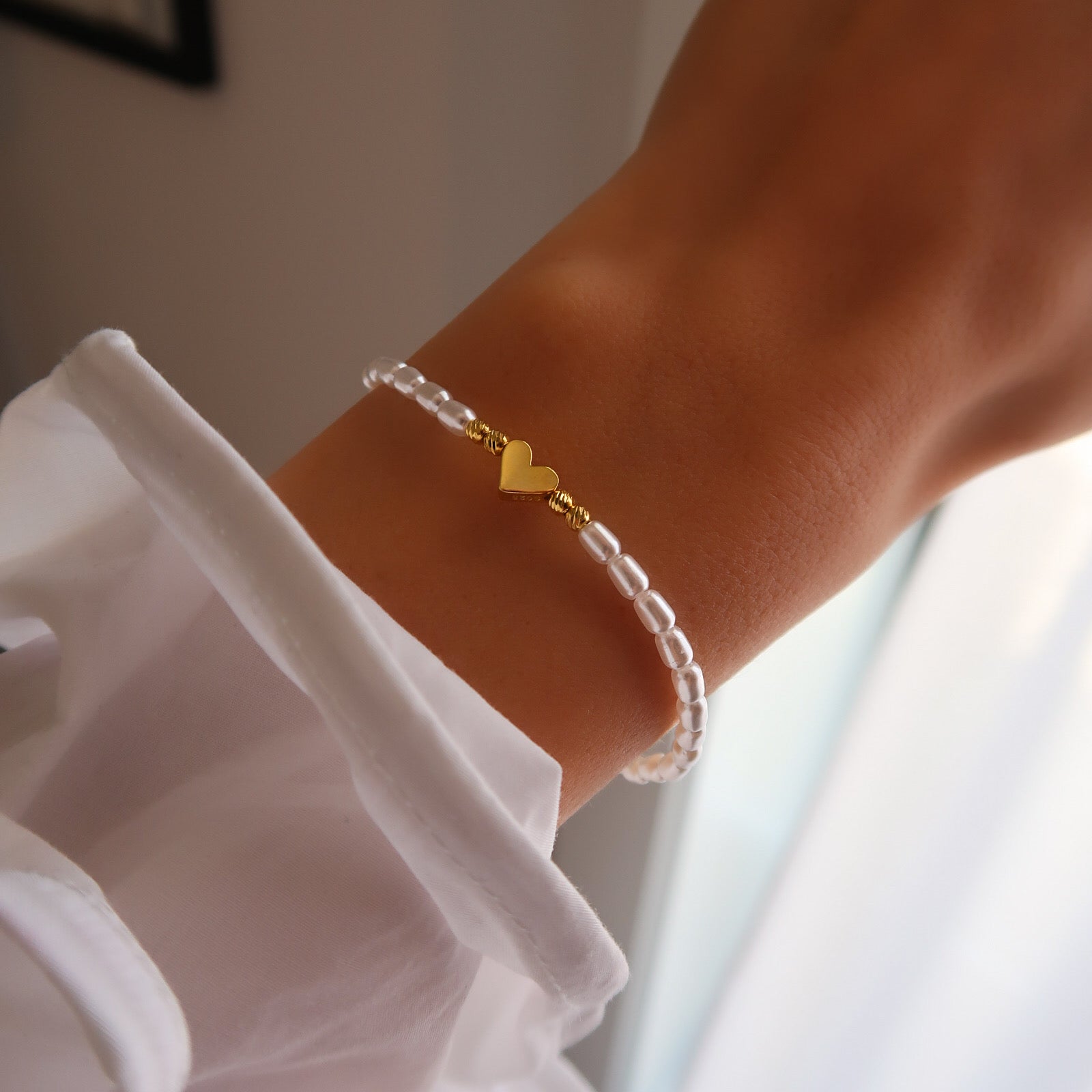 bratara cu perle  si inimioara aur maison stephanie
