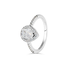 Inel din argint 925 cu zirconiu în formă de pară, model halo, elegant și strălucitor — potrivit pentru cadou și ocazii speciale.