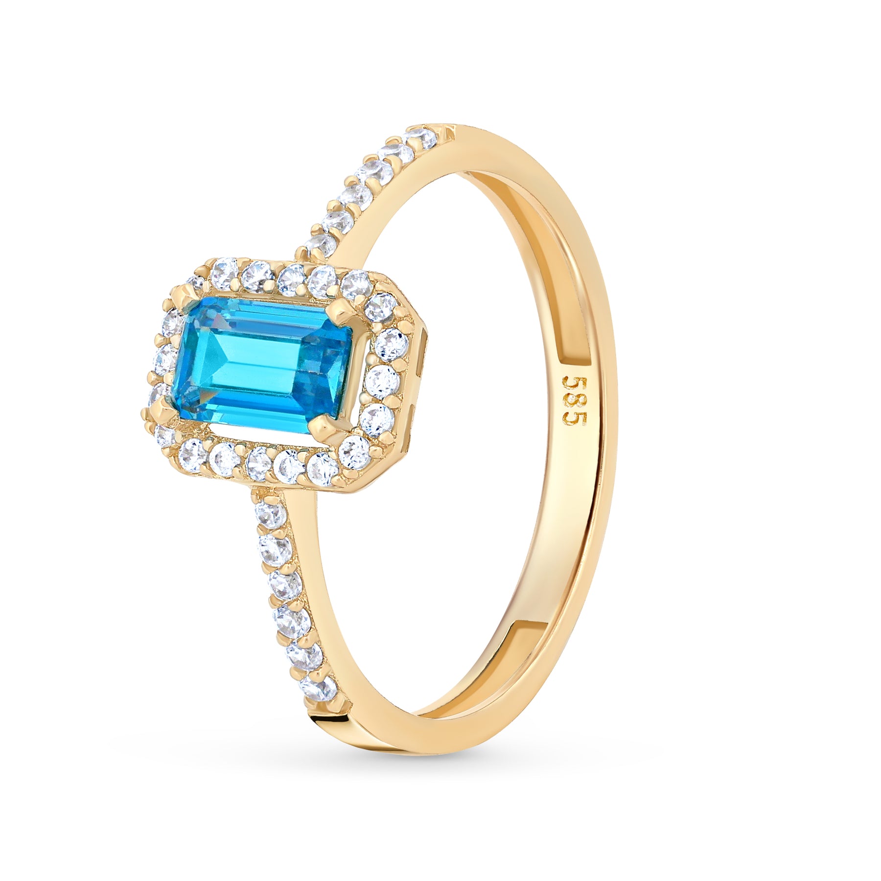 inel blue empress pietre albe si albastra din aur de 14k