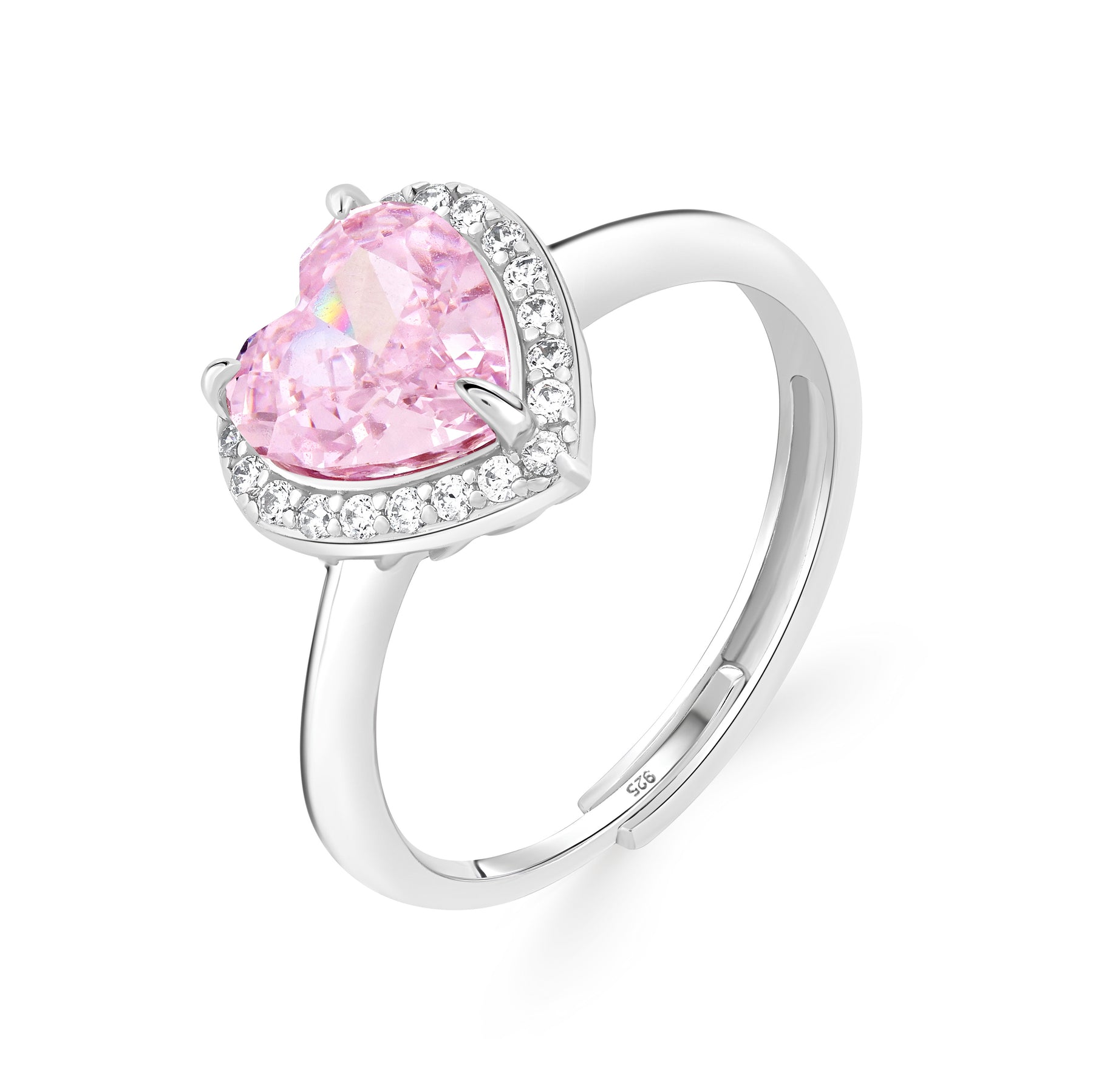 Inel moissanit roz inima  argint 925