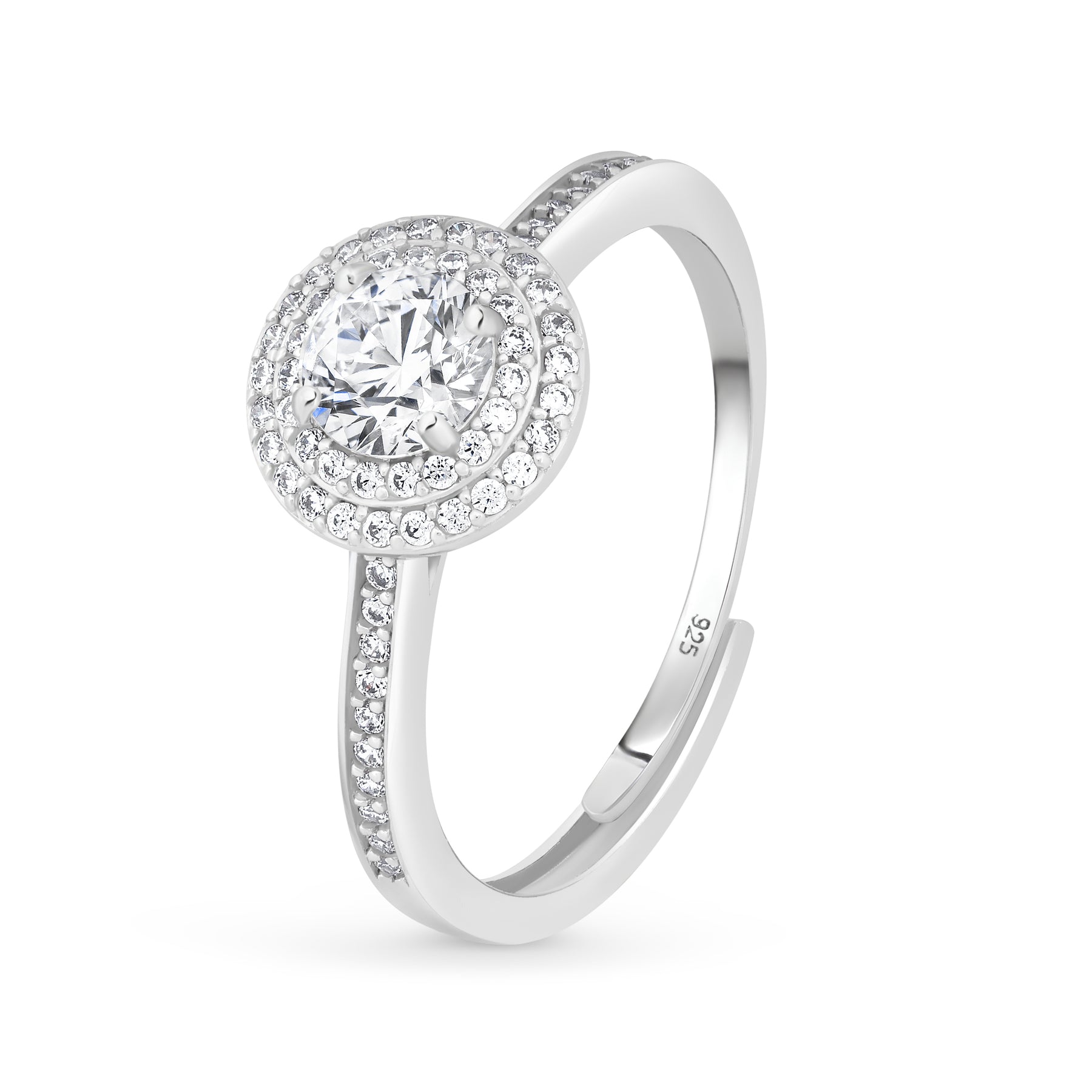 inel argint 925 placat cu rodium cu moissanit 0,5 ct si halo dublu stil inel de logodna