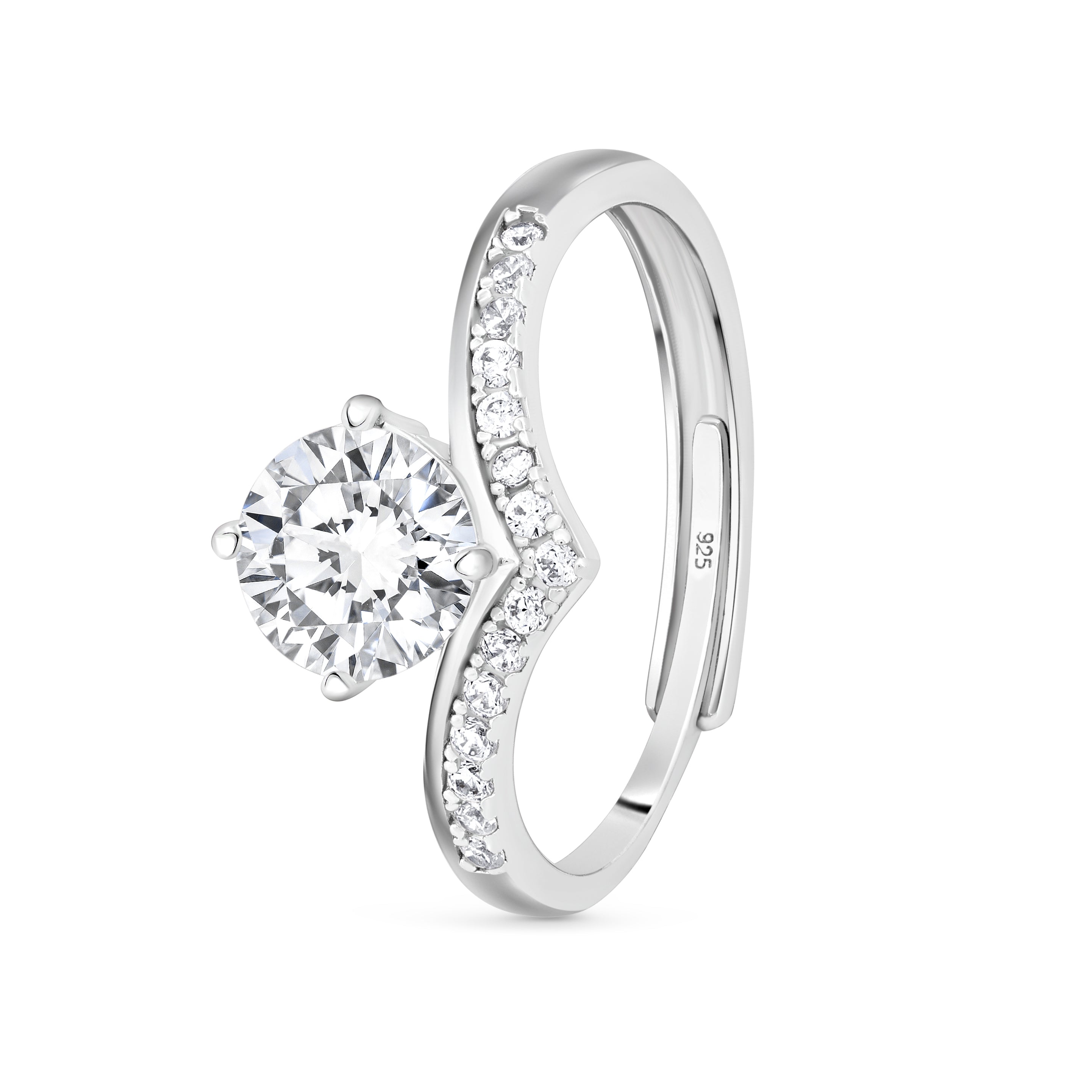 Inel argint cu moissanit 1 ct si pietre laterale 