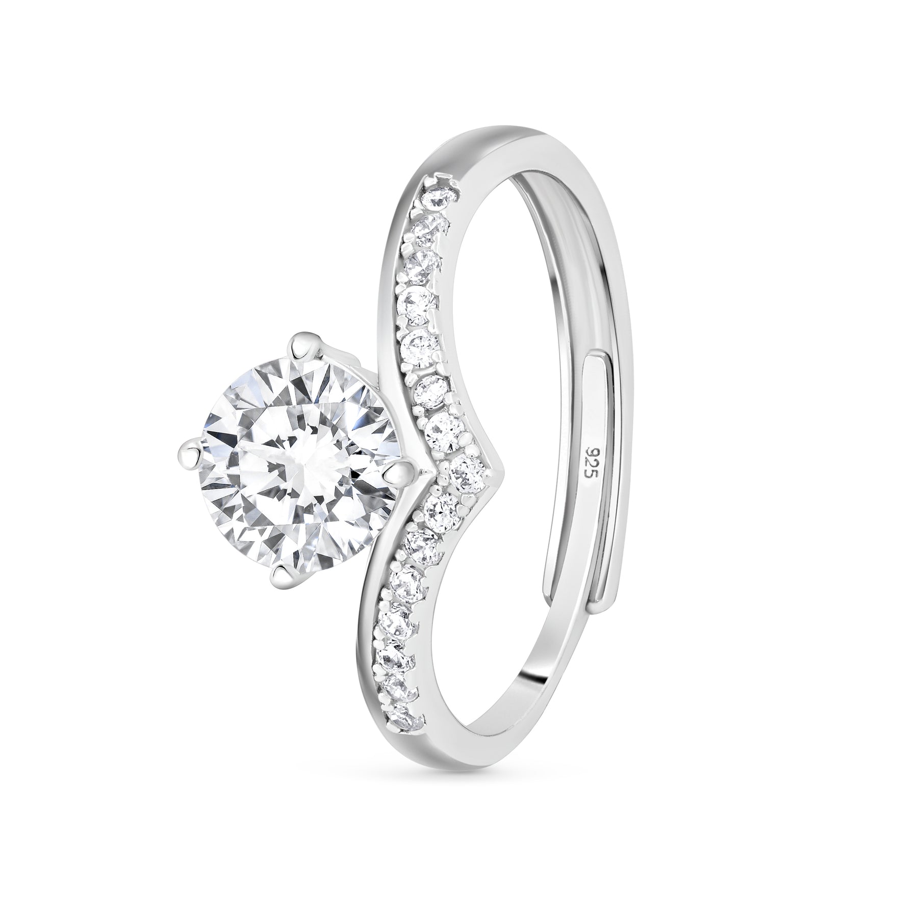 Inel argint cu moissanit 1 ct si pietre laterale 