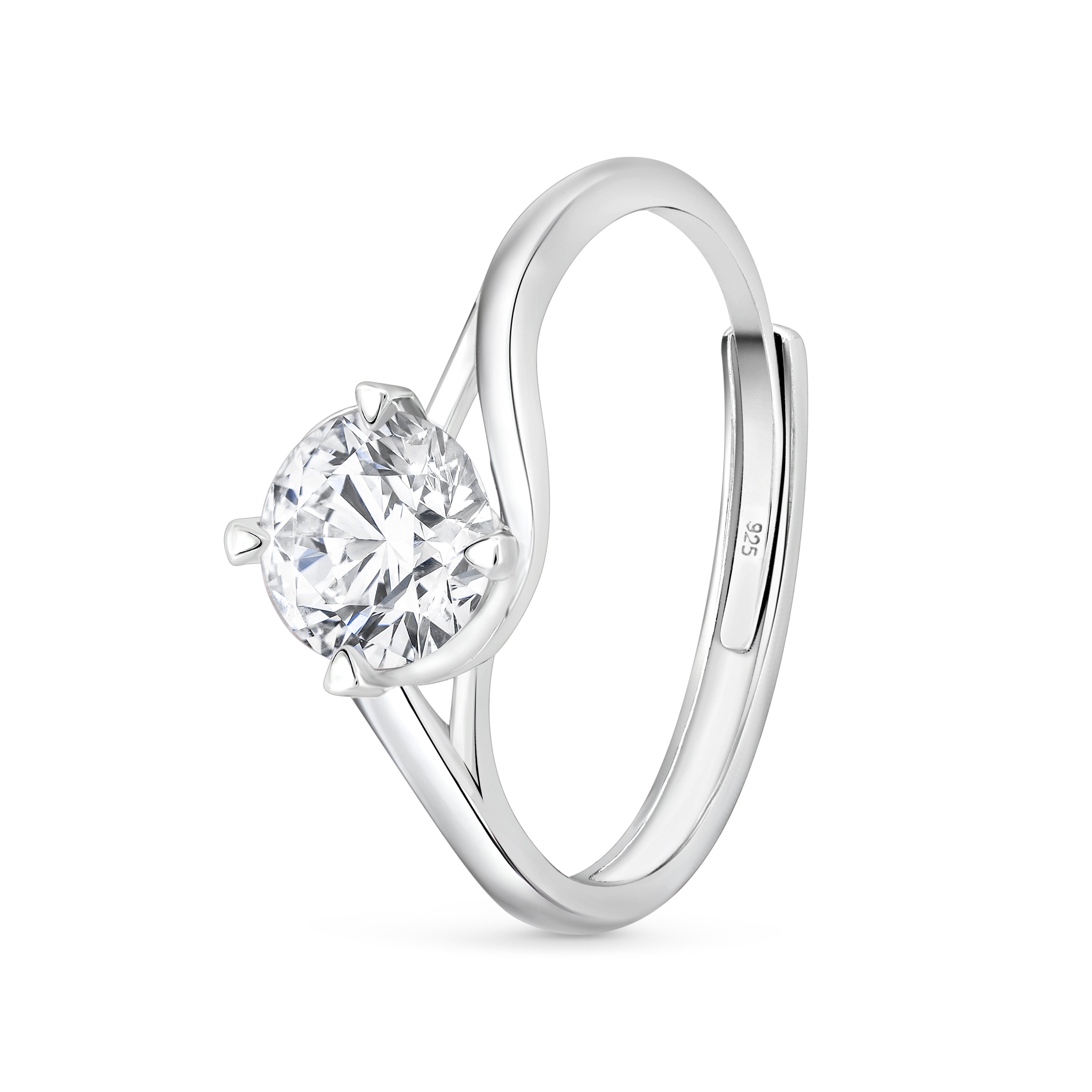 Inel elegant din argint cu moissanit 1 ct design curbat Flowing Promise