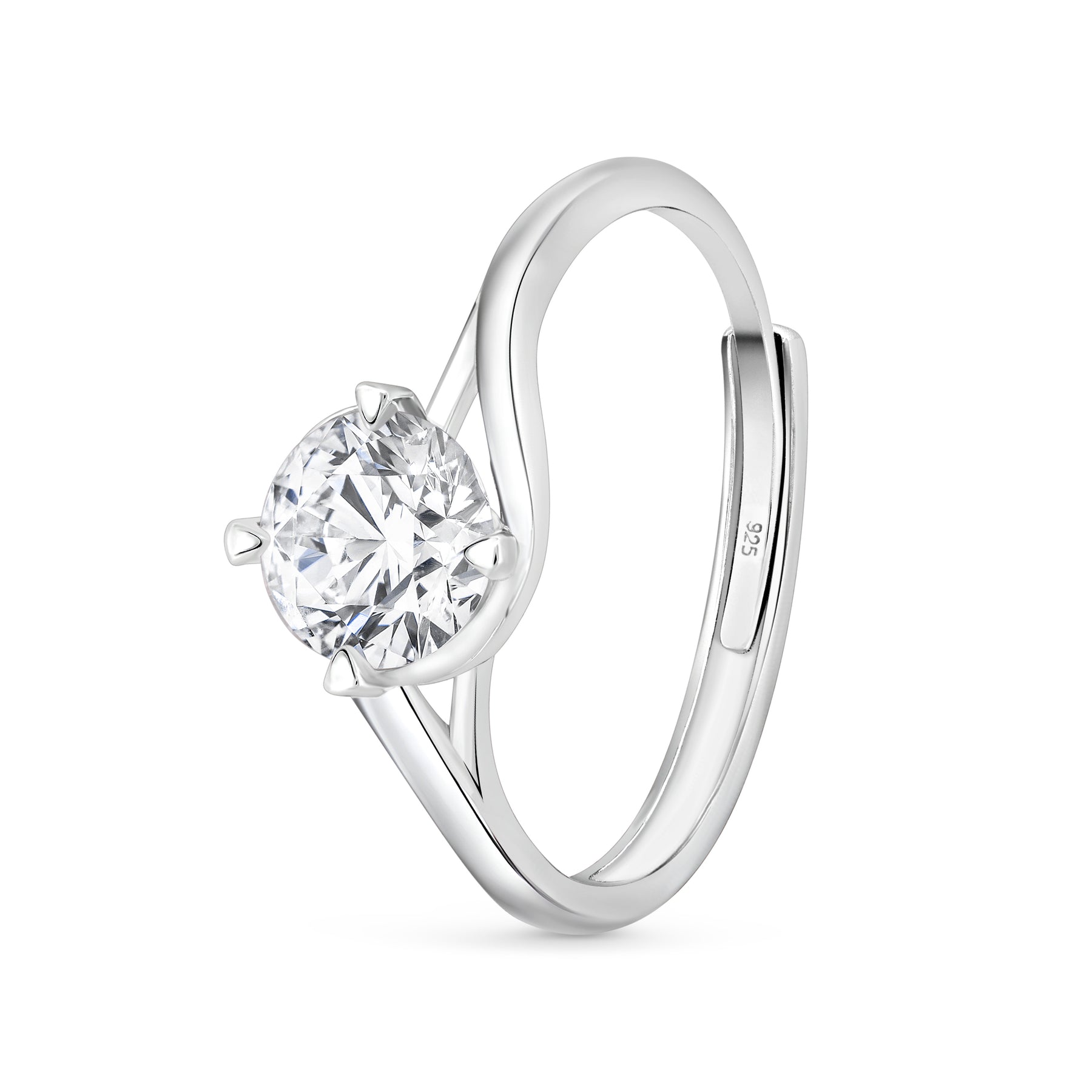 Inel elegant din argint cu moissanit 1 ct design curbat Flowing Promise