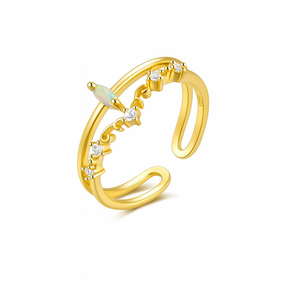 Inel ajustabil din argint placat cu aur, decorat cu opal marquise si zirconii, model delicat de la Maison La Stéphanie